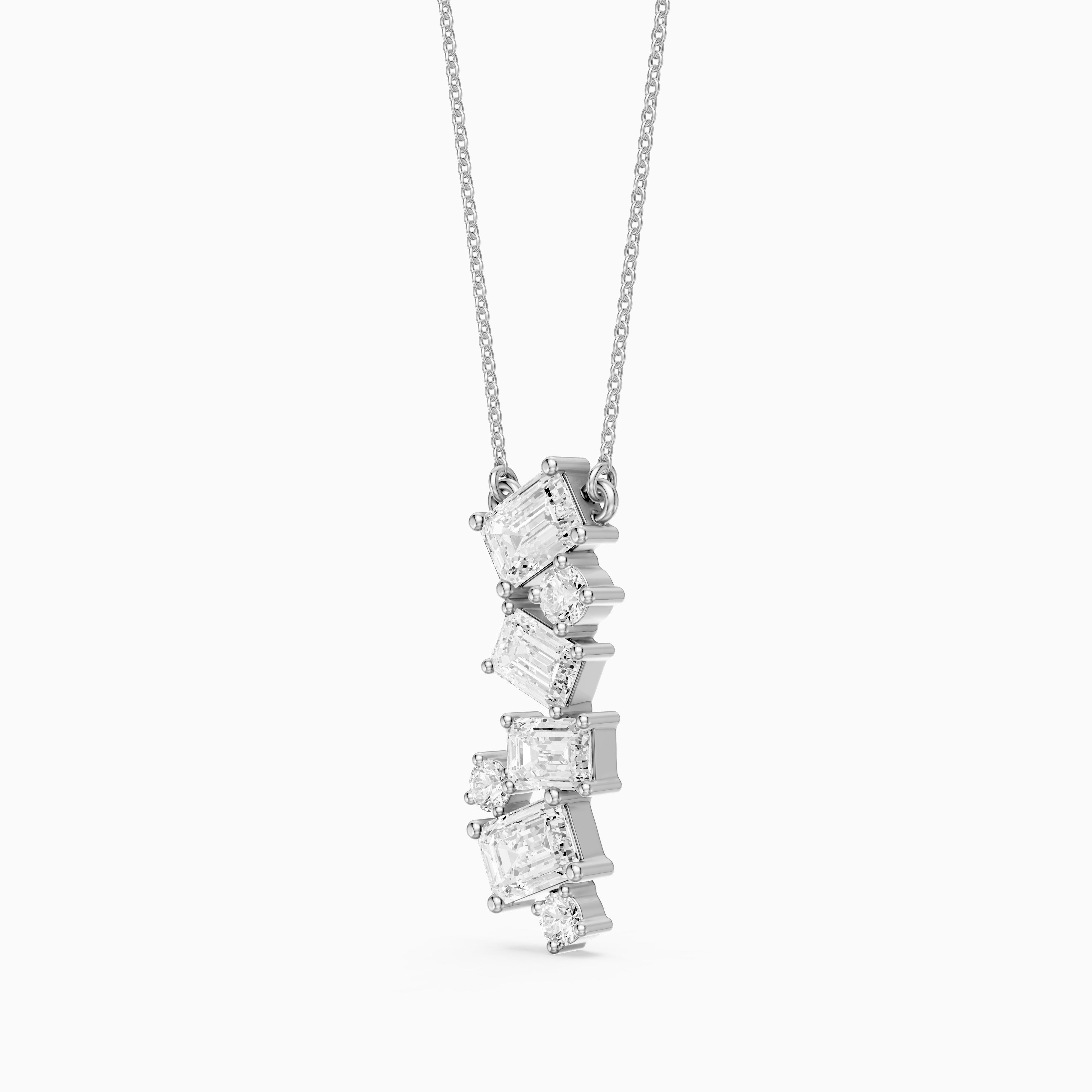Paula Emerald Cut and Round Lab Grown Diamond Cascade Pendant