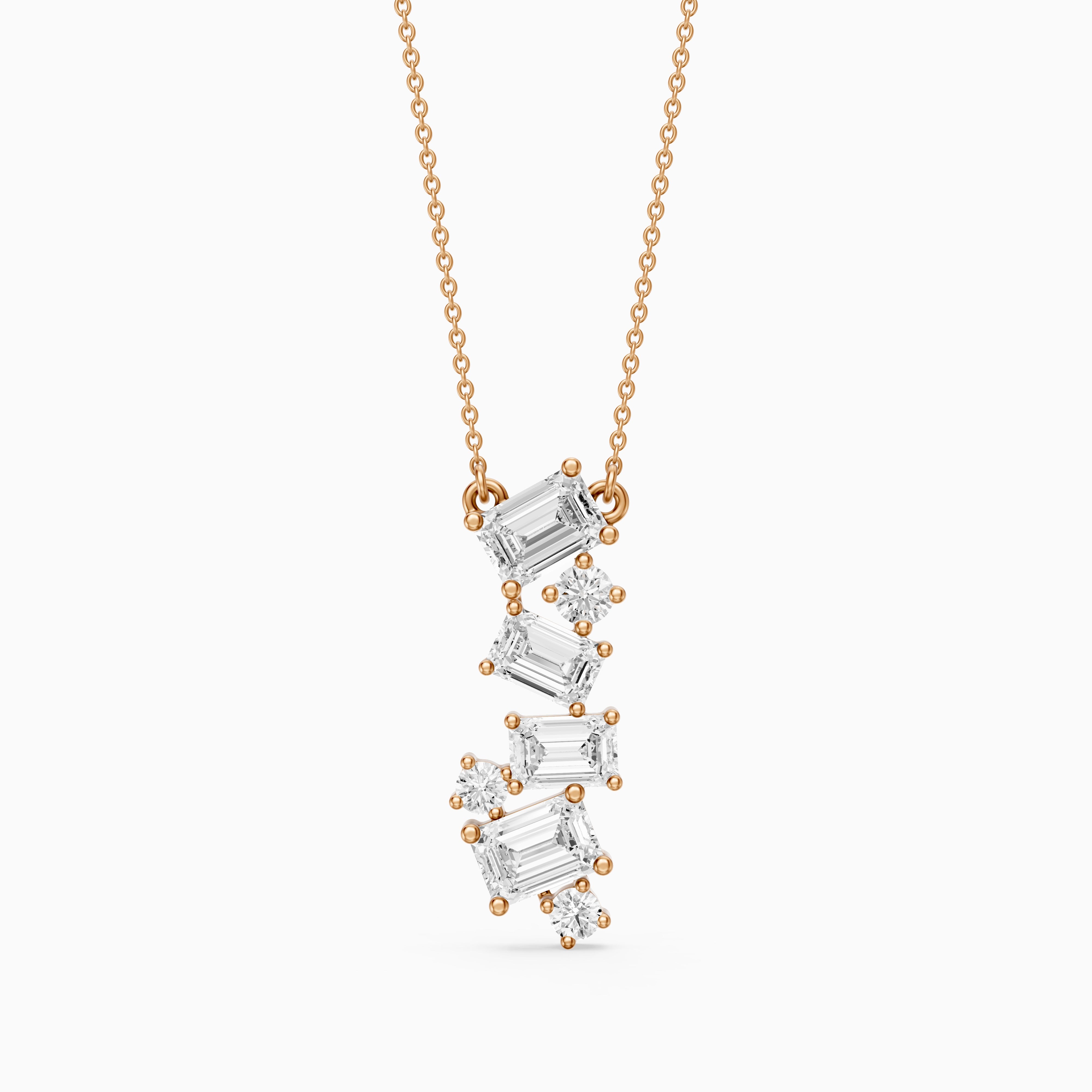 Paula Emerald Cut and Round Lab Grown Diamond Cascade Pendant
