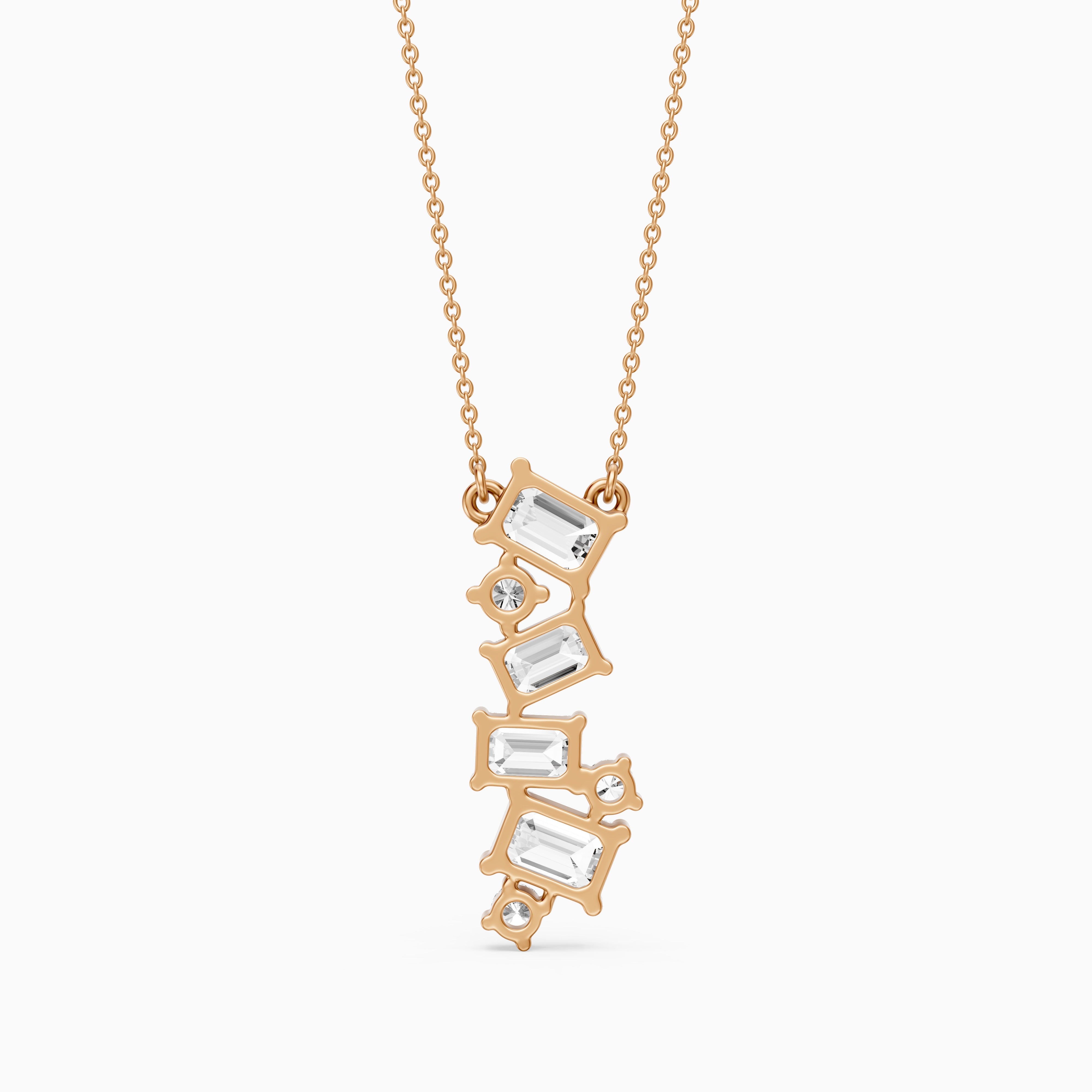 Paula Emerald Cut and Round Lab Grown Diamond Cascade Pendant