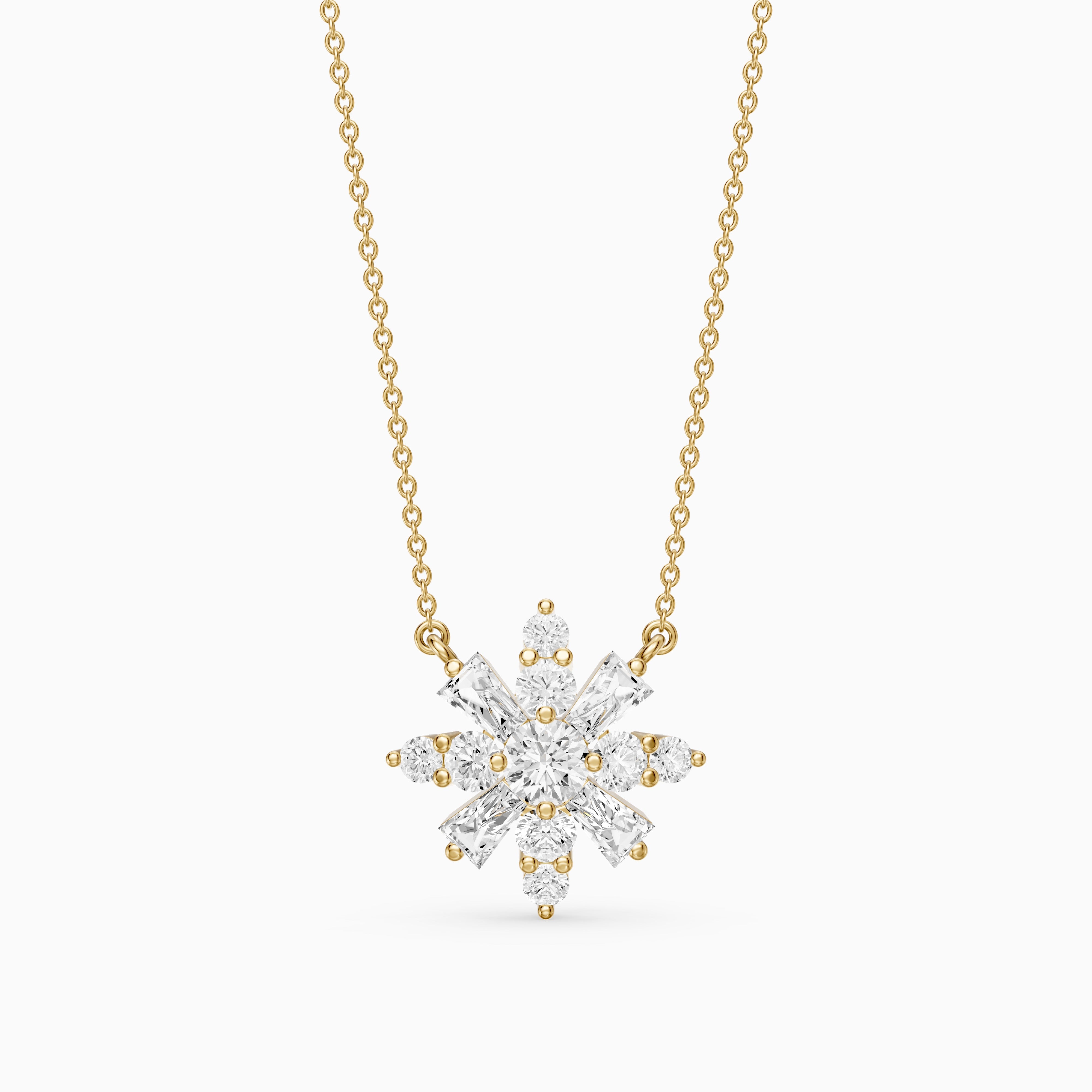 Rosalie Round and Tapered Baguette Lab Grown Diamond Snowflake Pendant