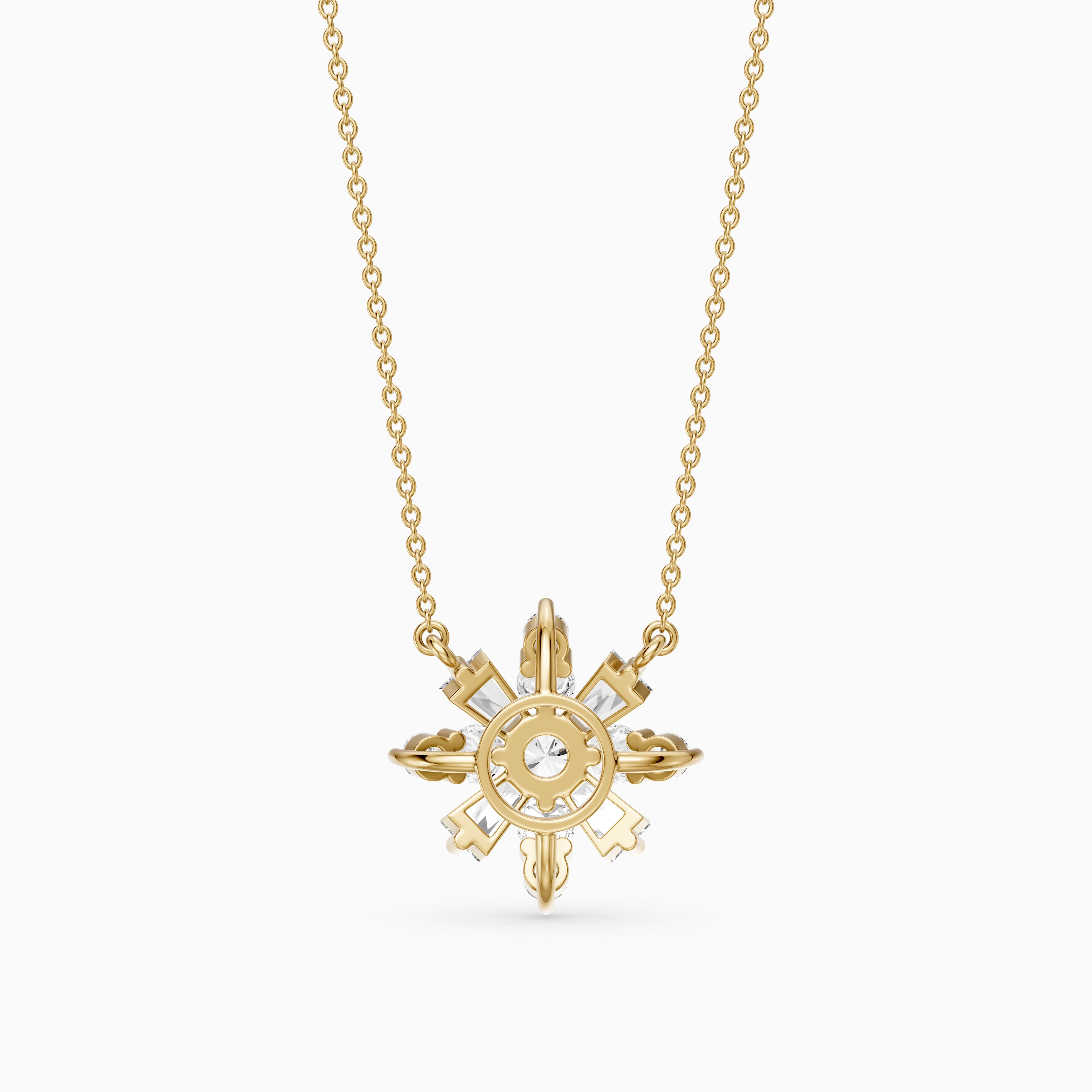 Rosalie Round and Tapered Baguette Lab Grown Diamond Snowflake Pendant