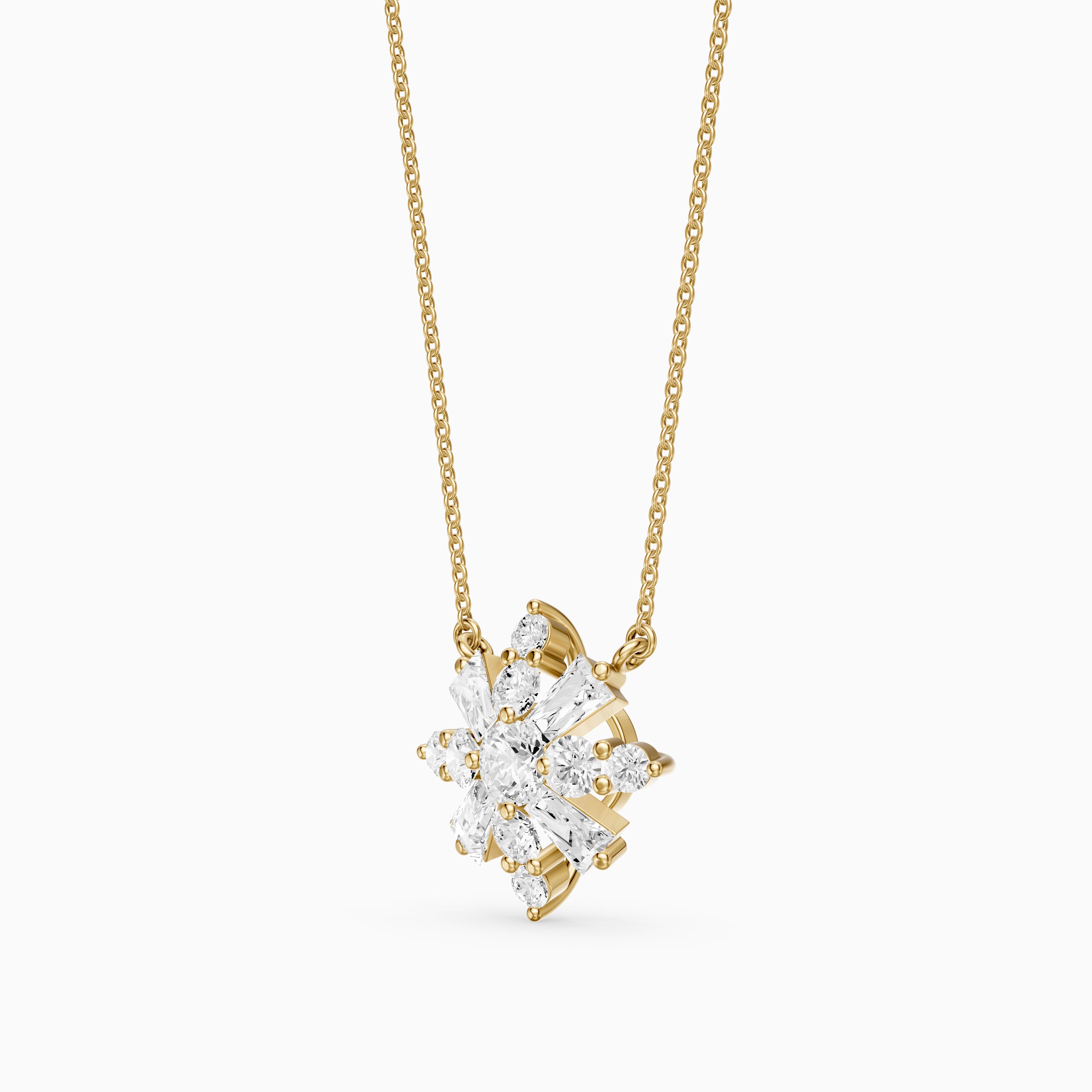 Rosalie Round and Tapered Baguette Lab Grown Diamond Snowflake Pendant