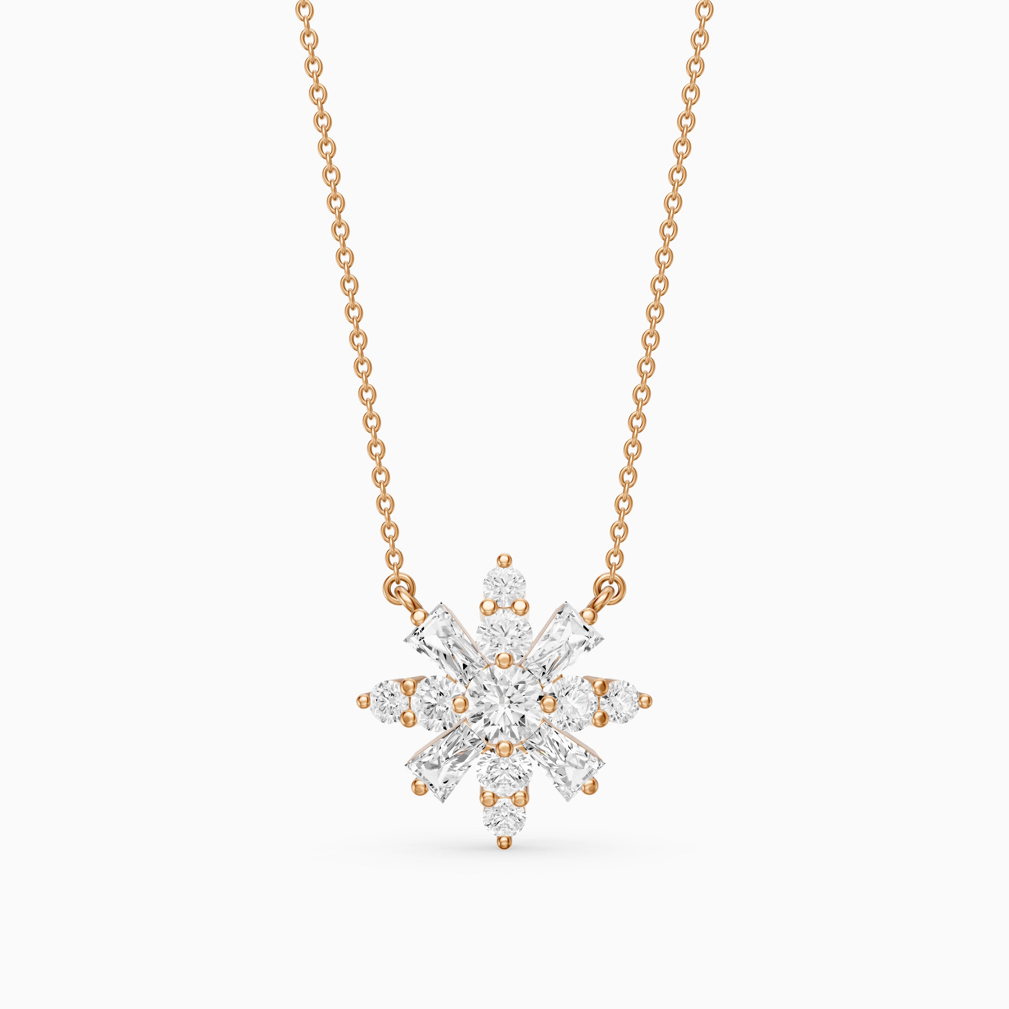 Rosalie Round and Tapered Baguette Lab Grown Diamond Snowflake Pendant