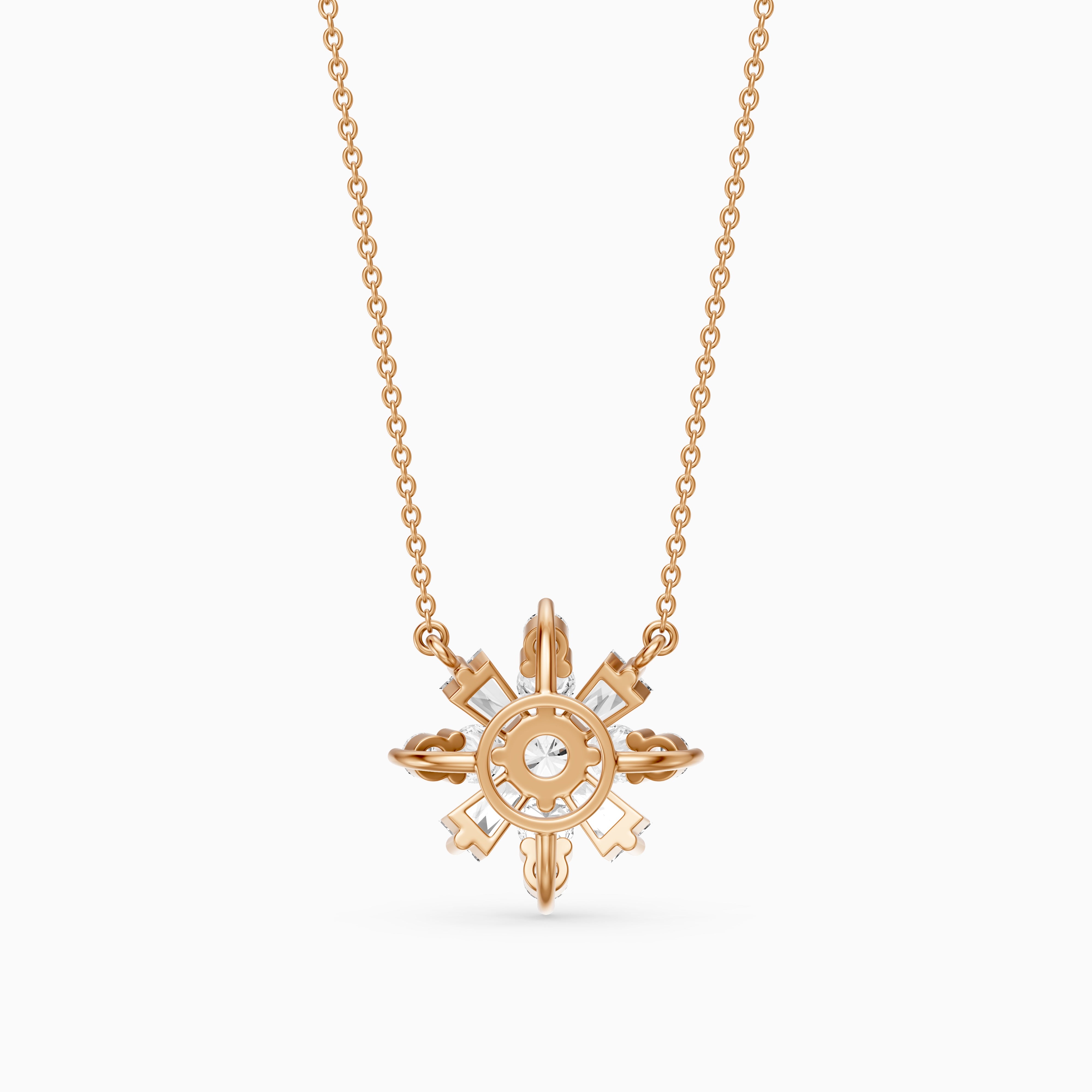 Rosalie Round and Tapered Baguette Lab Grown Diamond Snowflake Pendant