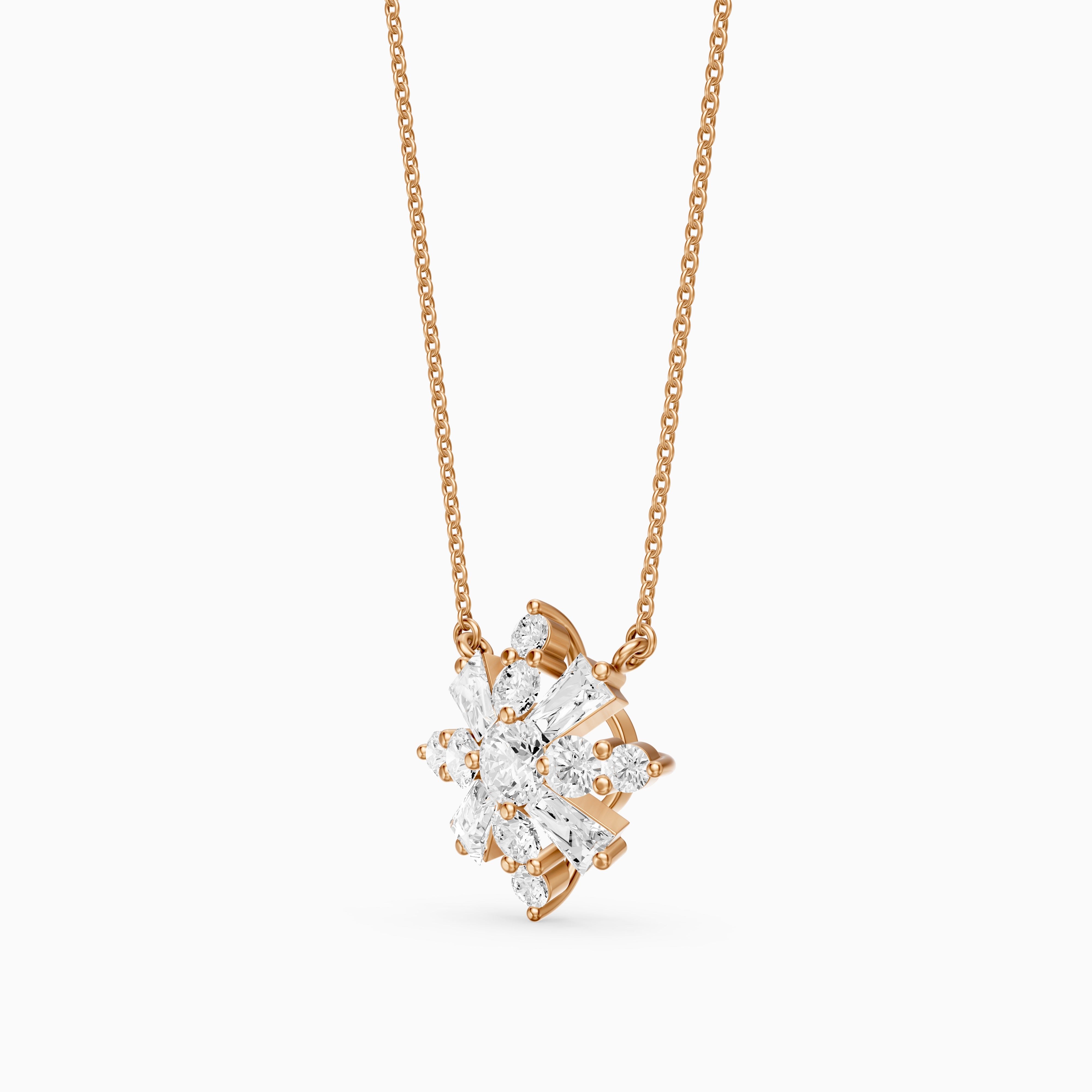 Rosalie Round and Tapered Baguette Lab Grown Diamond Snowflake Pendant