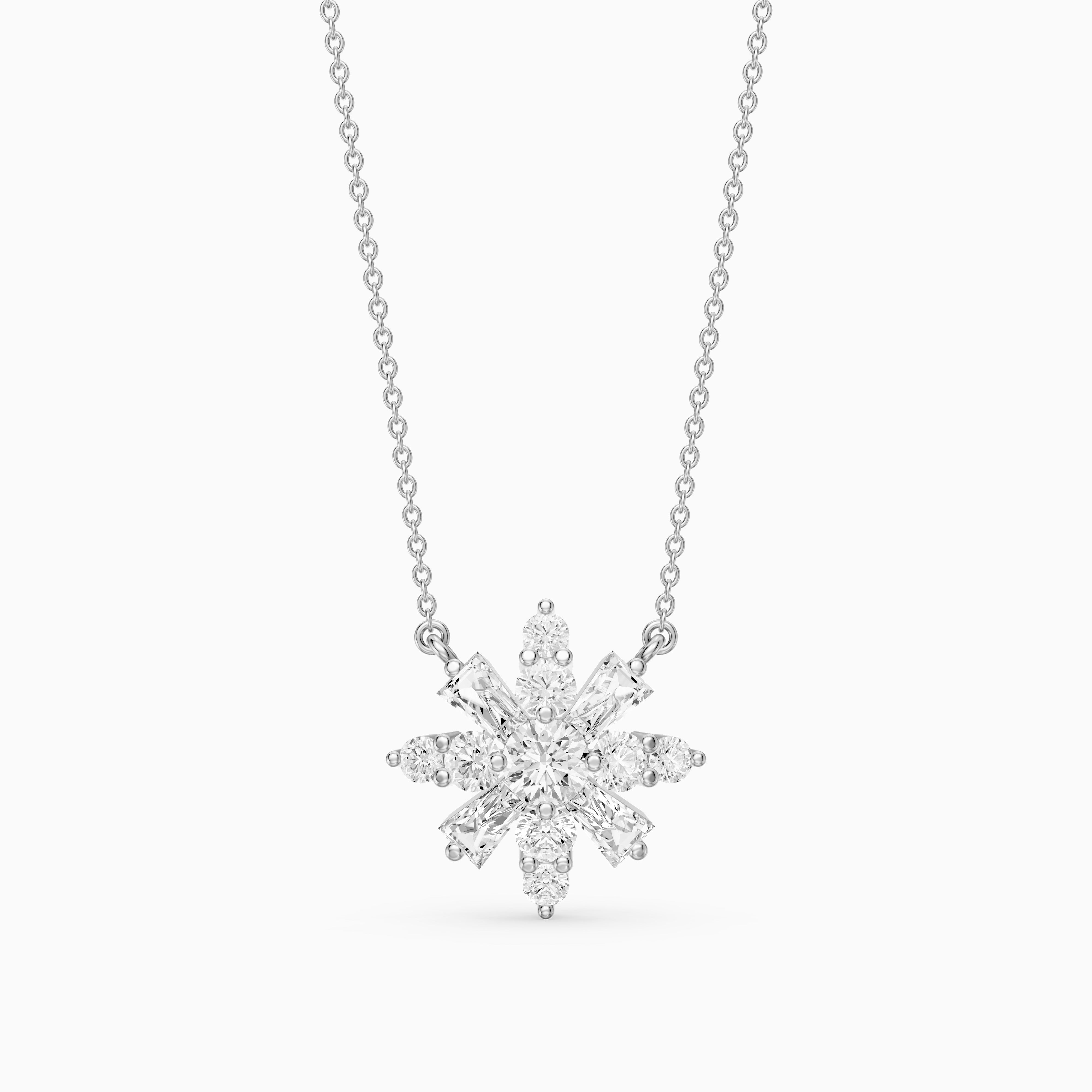 Rosalie Round and Tapered Baguette Lab Grown Diamond Snowflake Pendant