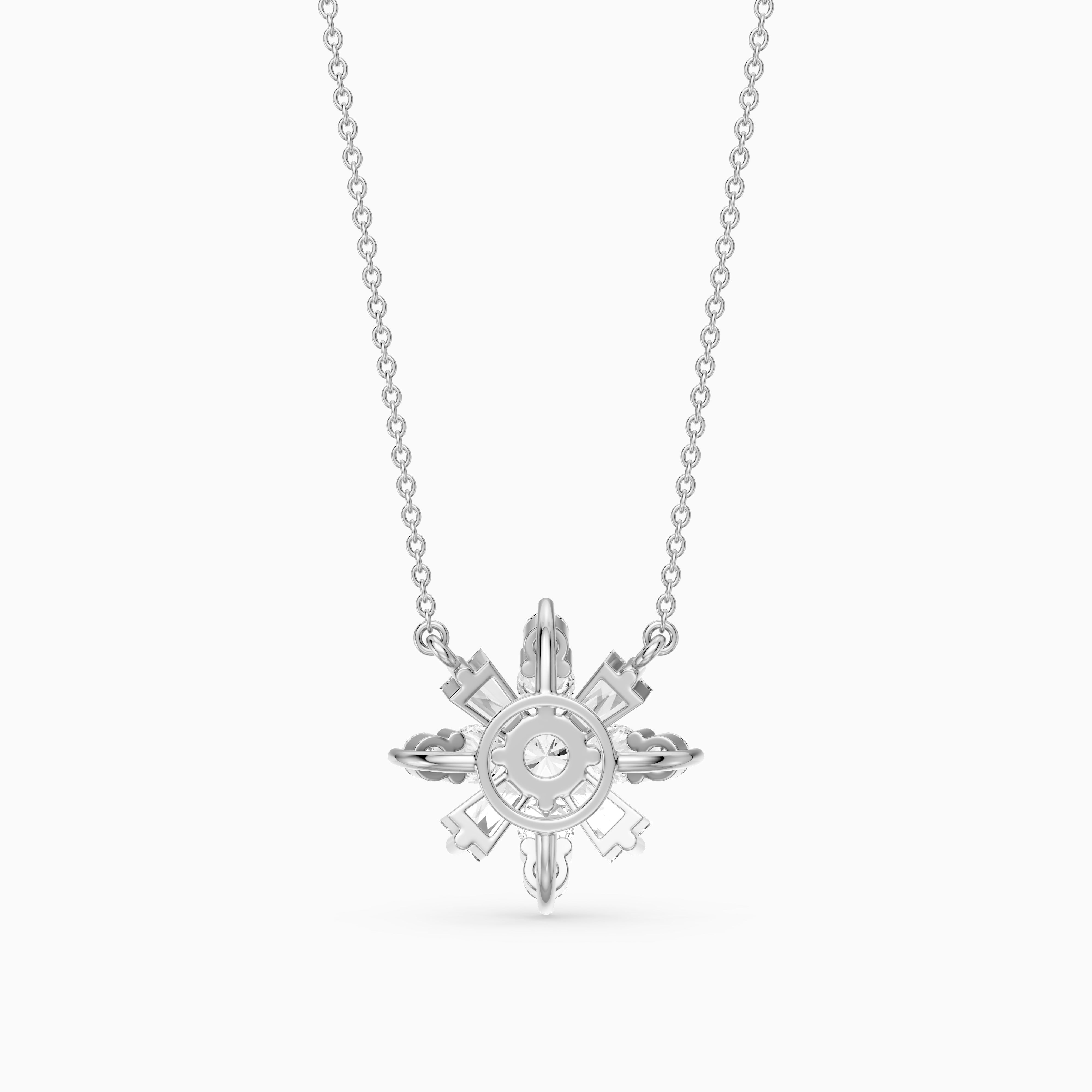 Rosalie Round and Tapered Baguette Lab Grown Diamond Snowflake Pendant