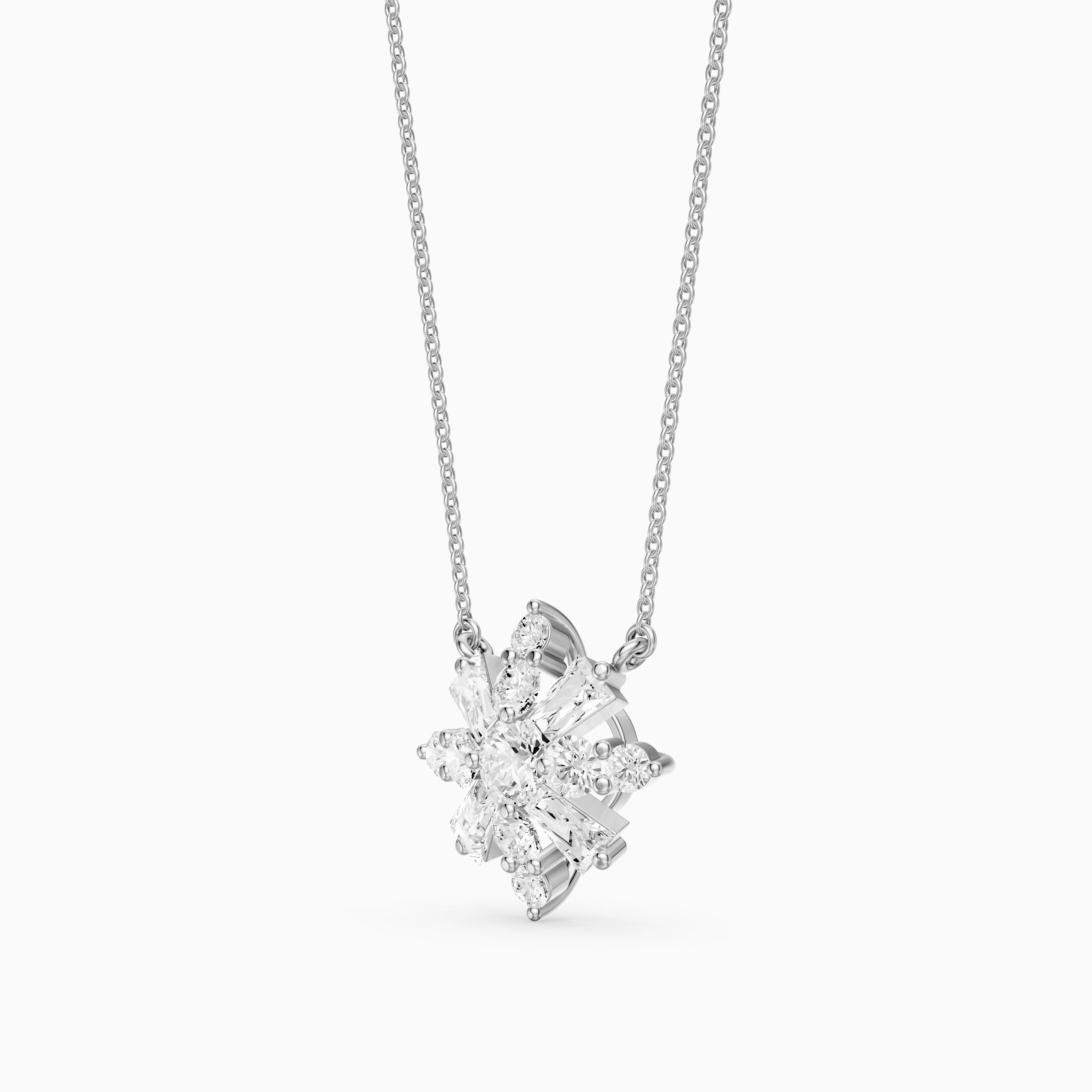 Rosalie Round and Tapered Baguette Lab Grown Diamond Snowflake Pendant