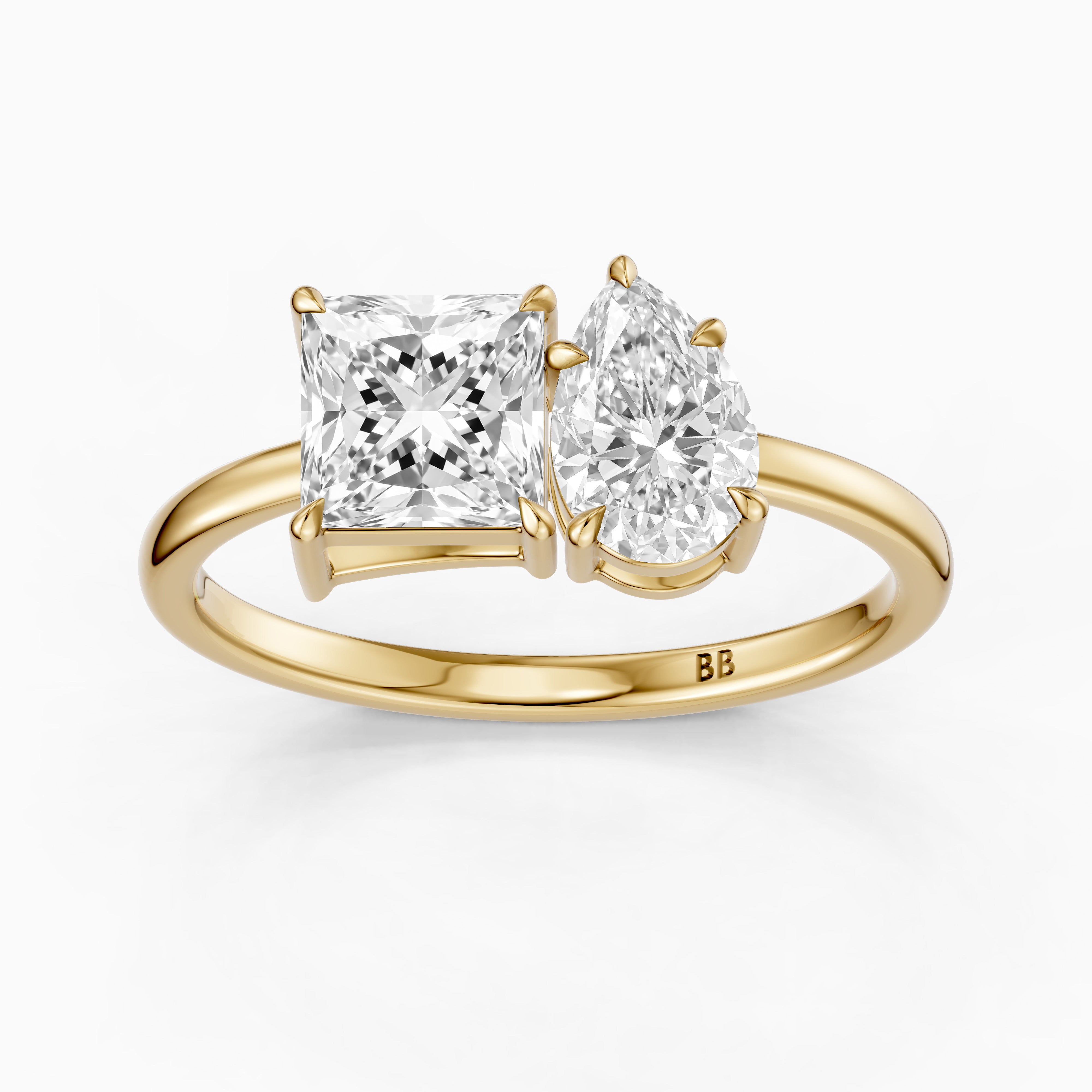 Scarlett Toi Et Moi Pave Ring With Princess and Pear Two Stone Lab Grown Diamond