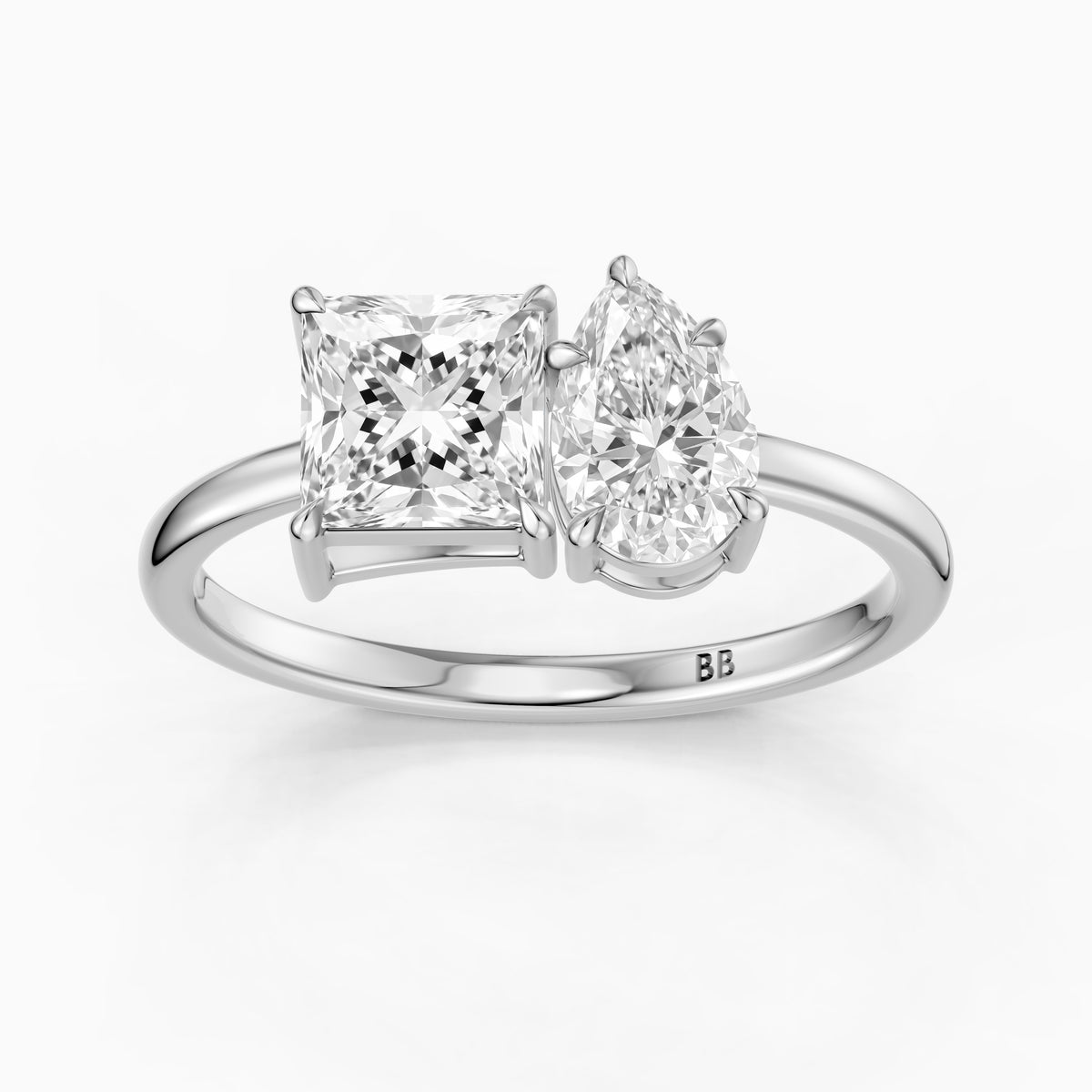 Scarlett Toi Et Moi Pave Ring With Princess and Pear Two Stone Moissanite Diamond