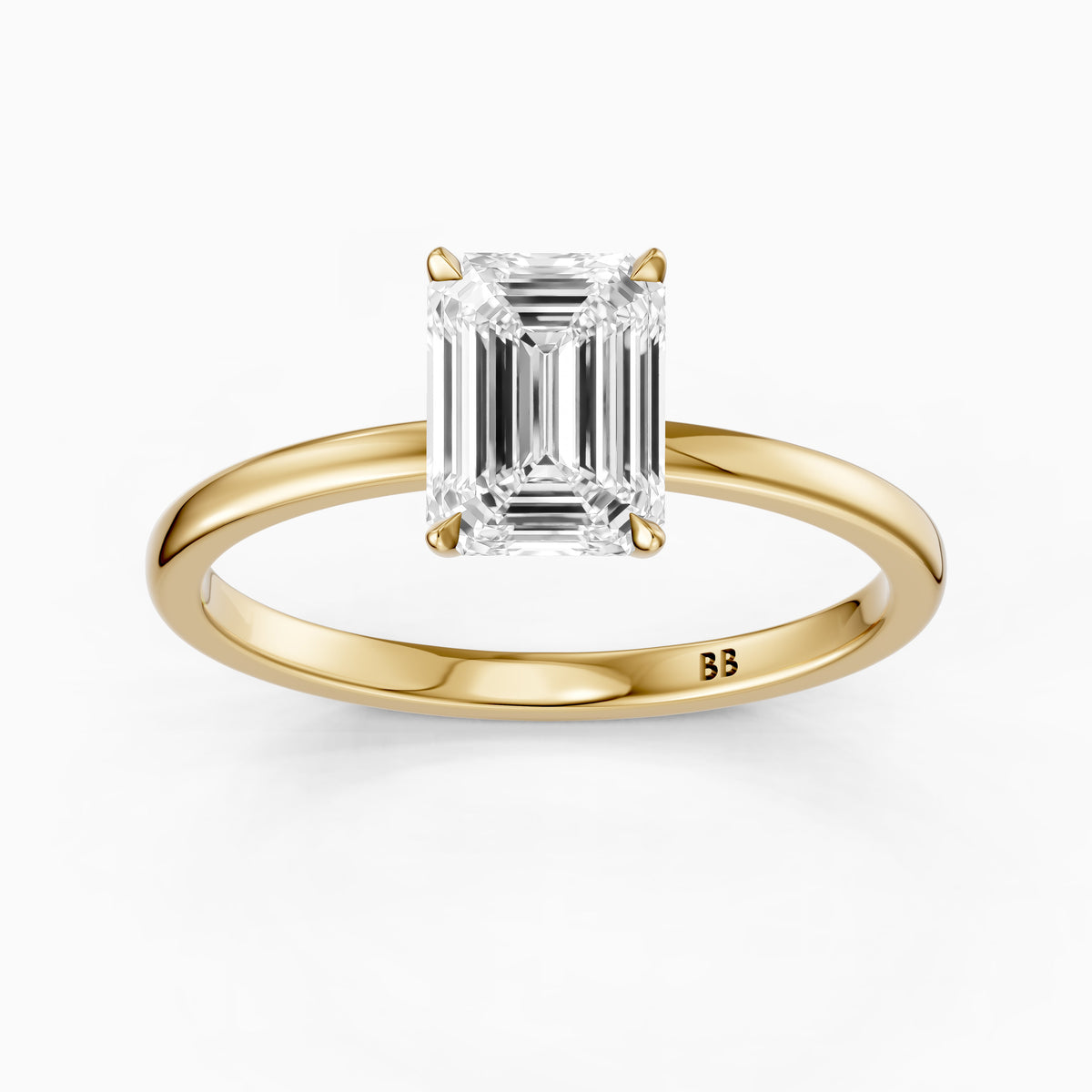 Sevana 4 Prong Emerald Cut Low Profile Solitaire Moissanite Diamond Ring