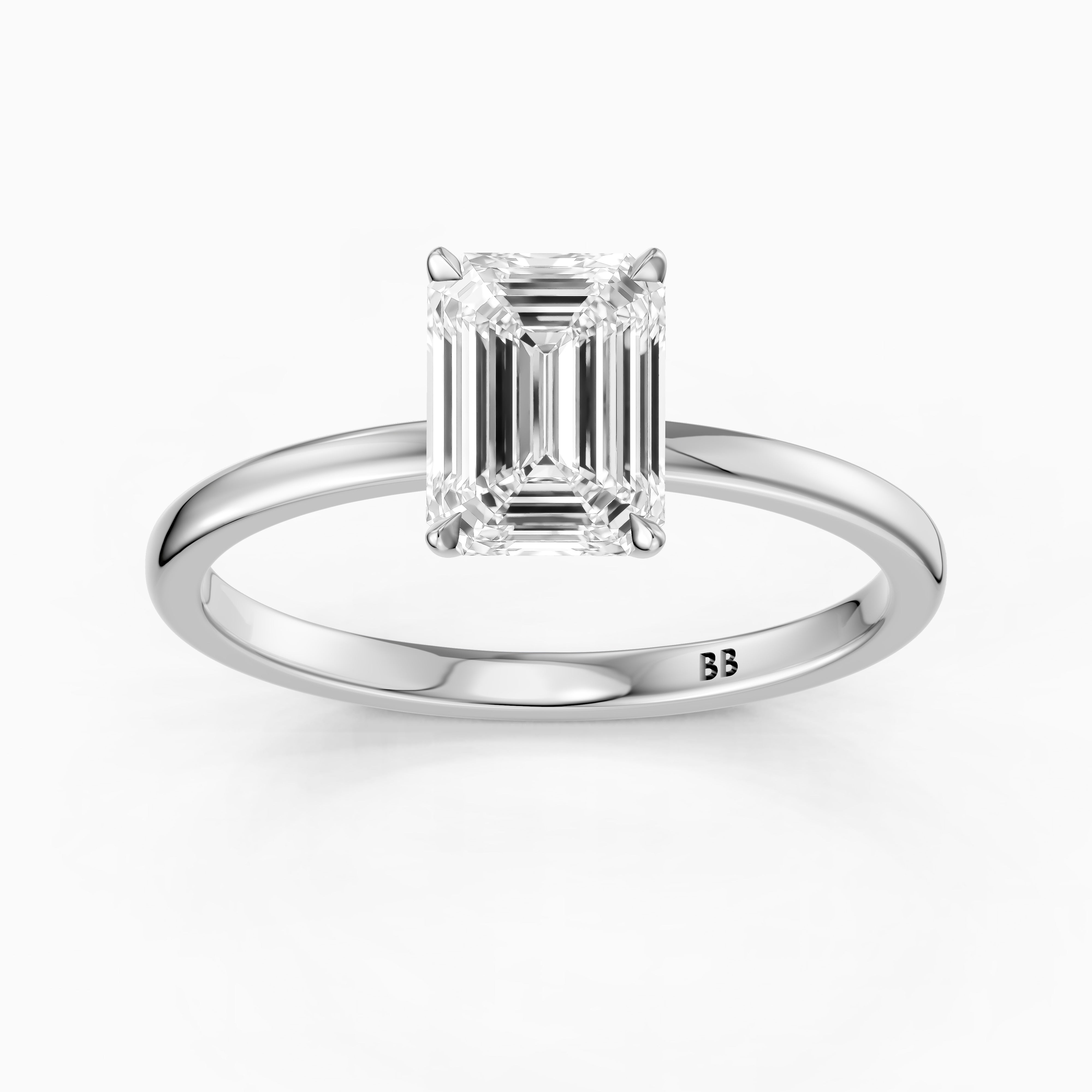 Sevana 4 Prong Emerald Cut Low Profile Solitaire Moissanite Diamond Ring