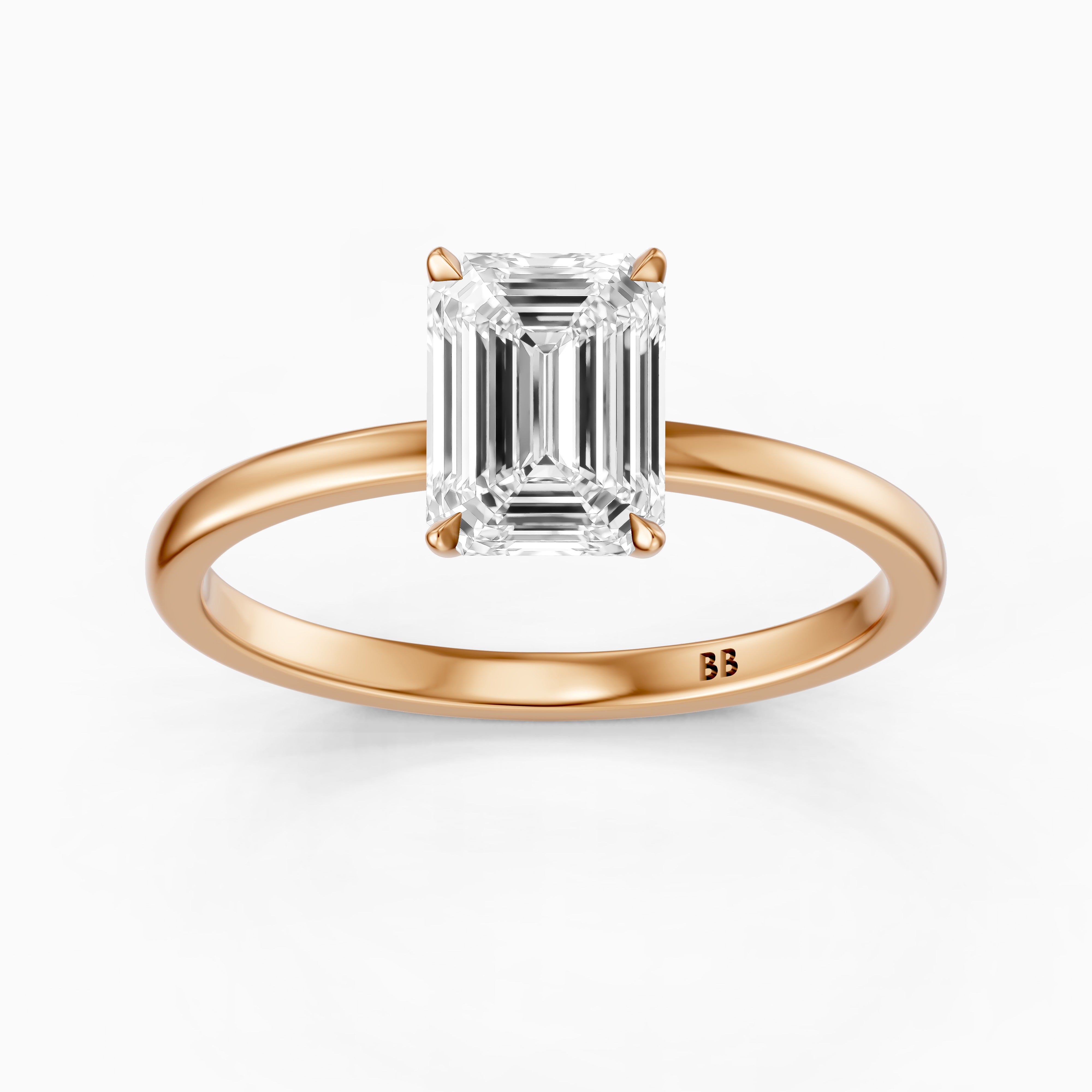 Sevana 4 Prong Emerald Cut Low Profile Solitaire Moissanite Diamond Ring