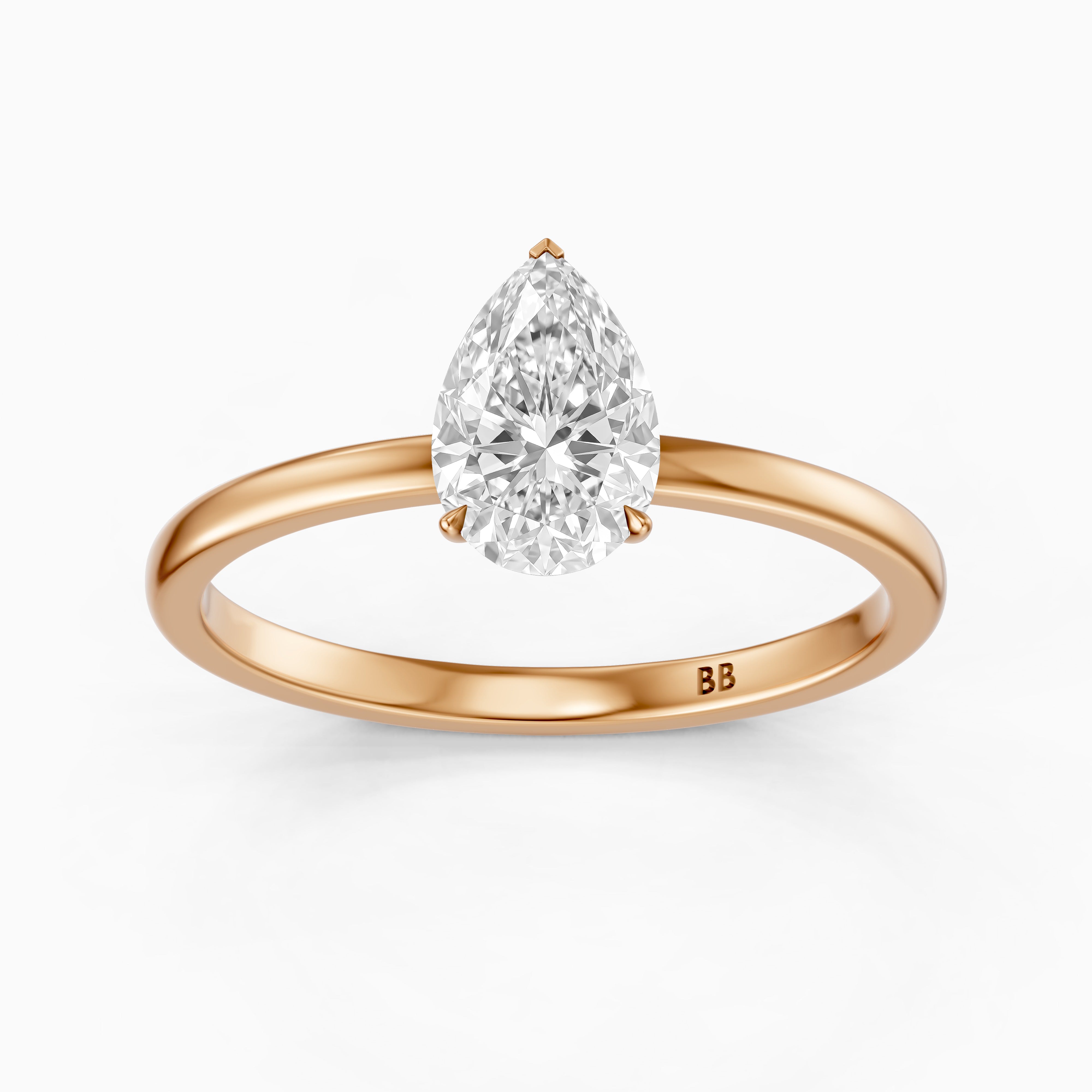 Demi Pear Cut Low Profile Solitaire Moissanite Diamond Ring