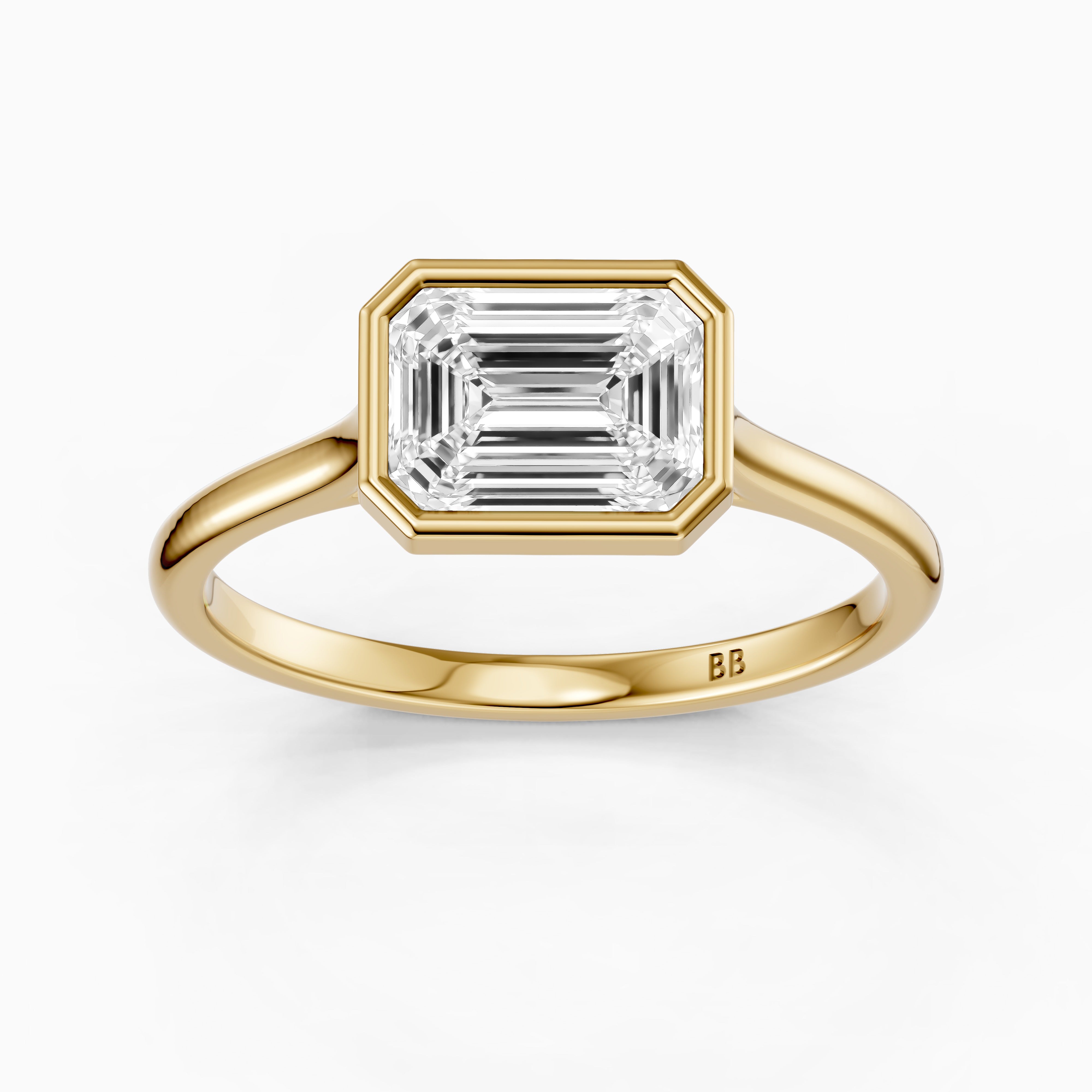 Abigail Emerald Cut East West Bezel Set Solitaire Moissanite Diamond Ring