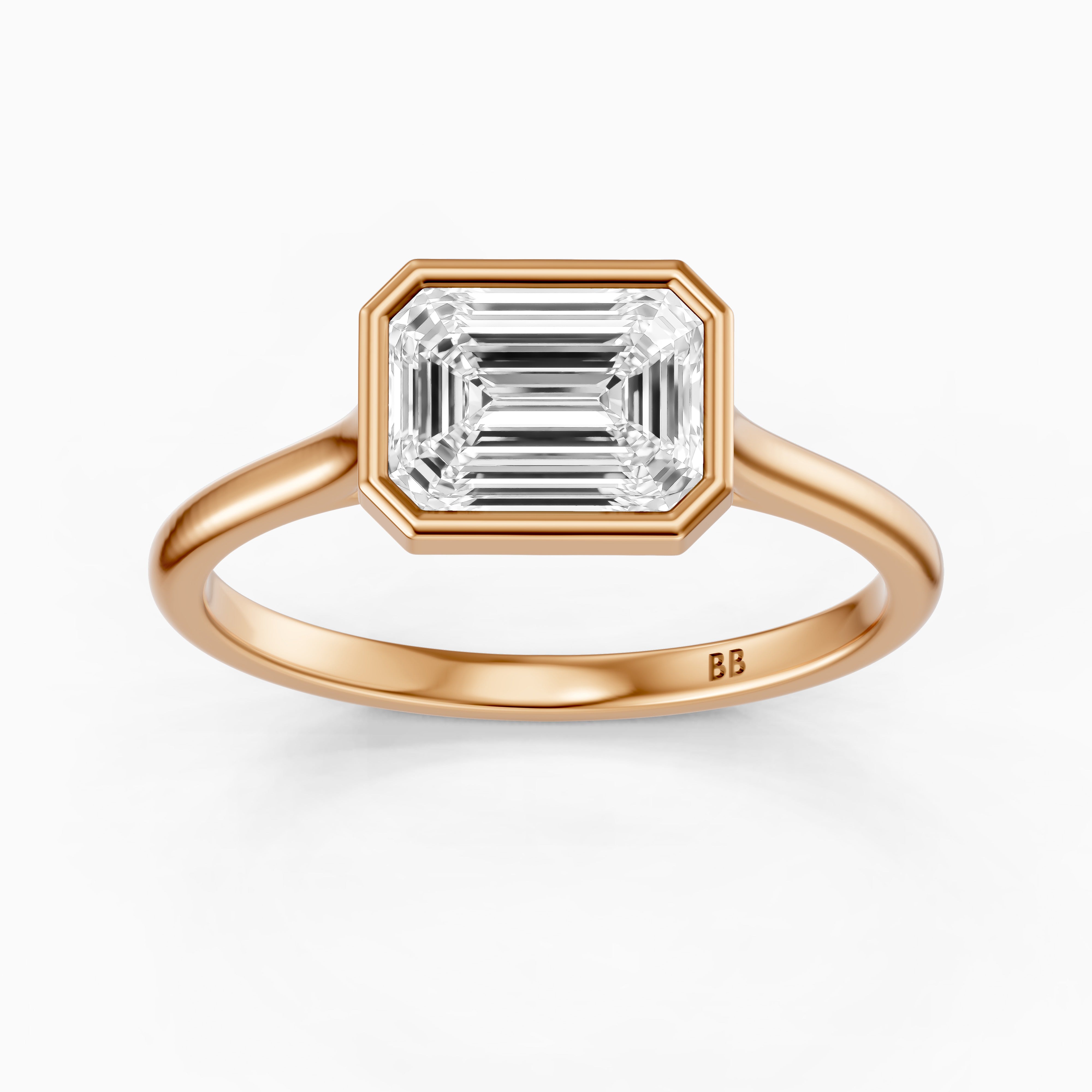 Abigail Emerald Cut East West Bezel Set Solitaire Moissanite Diamond Ring