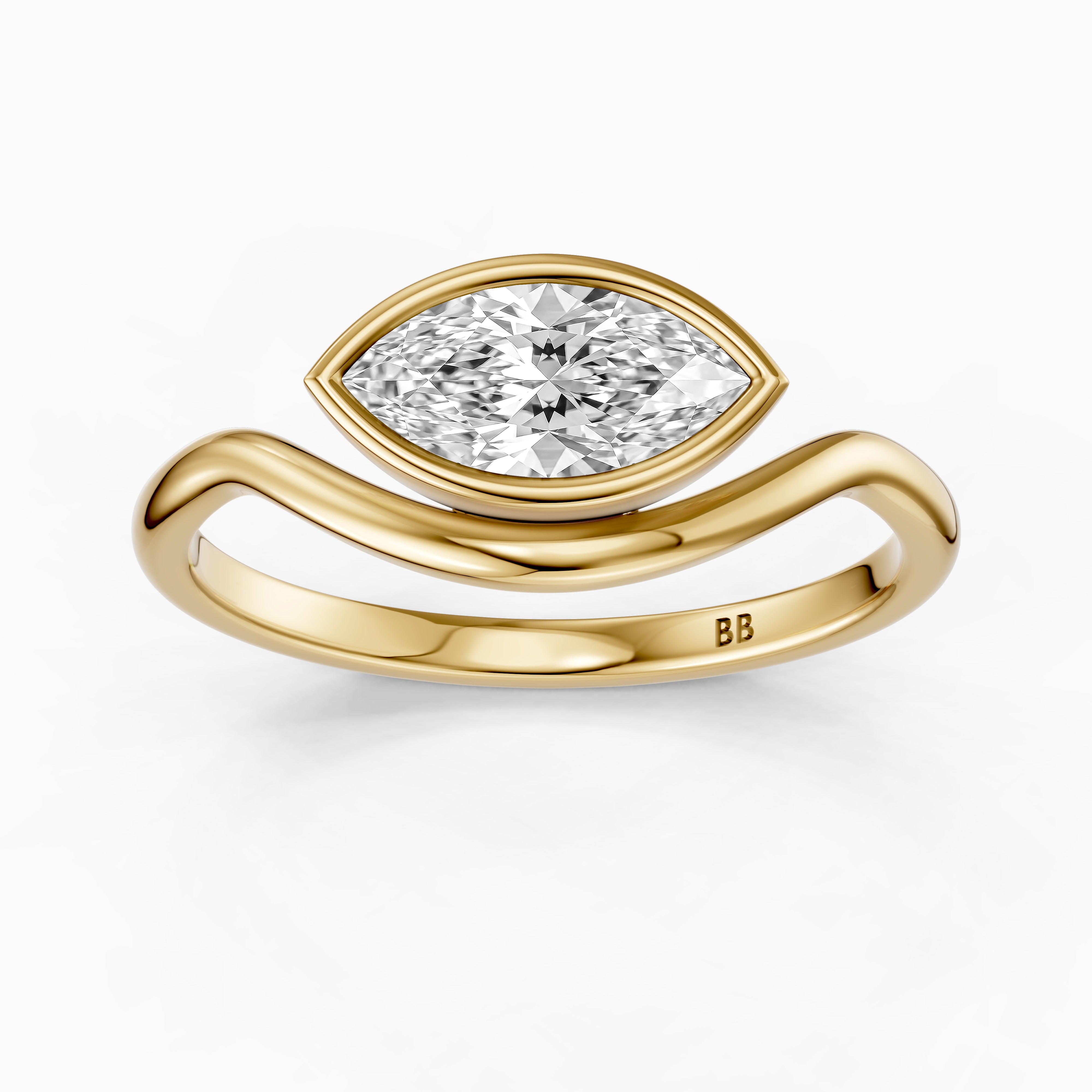 Eleanor Marquise Cut East West Bezel Set Moissanite Diamond Ring