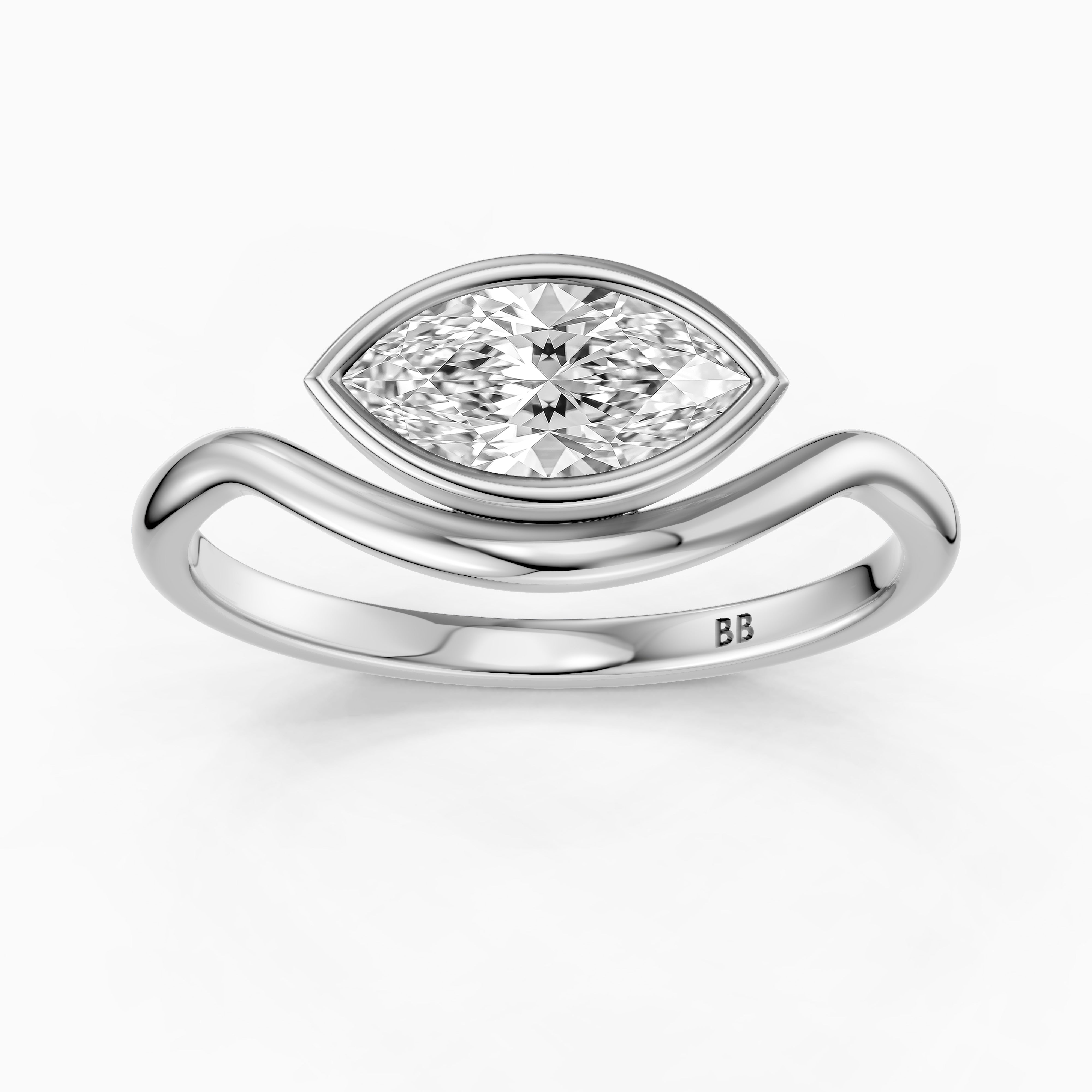 Eleanor Marquise Cut East West Bezel Set Moissanite Diamond Ring