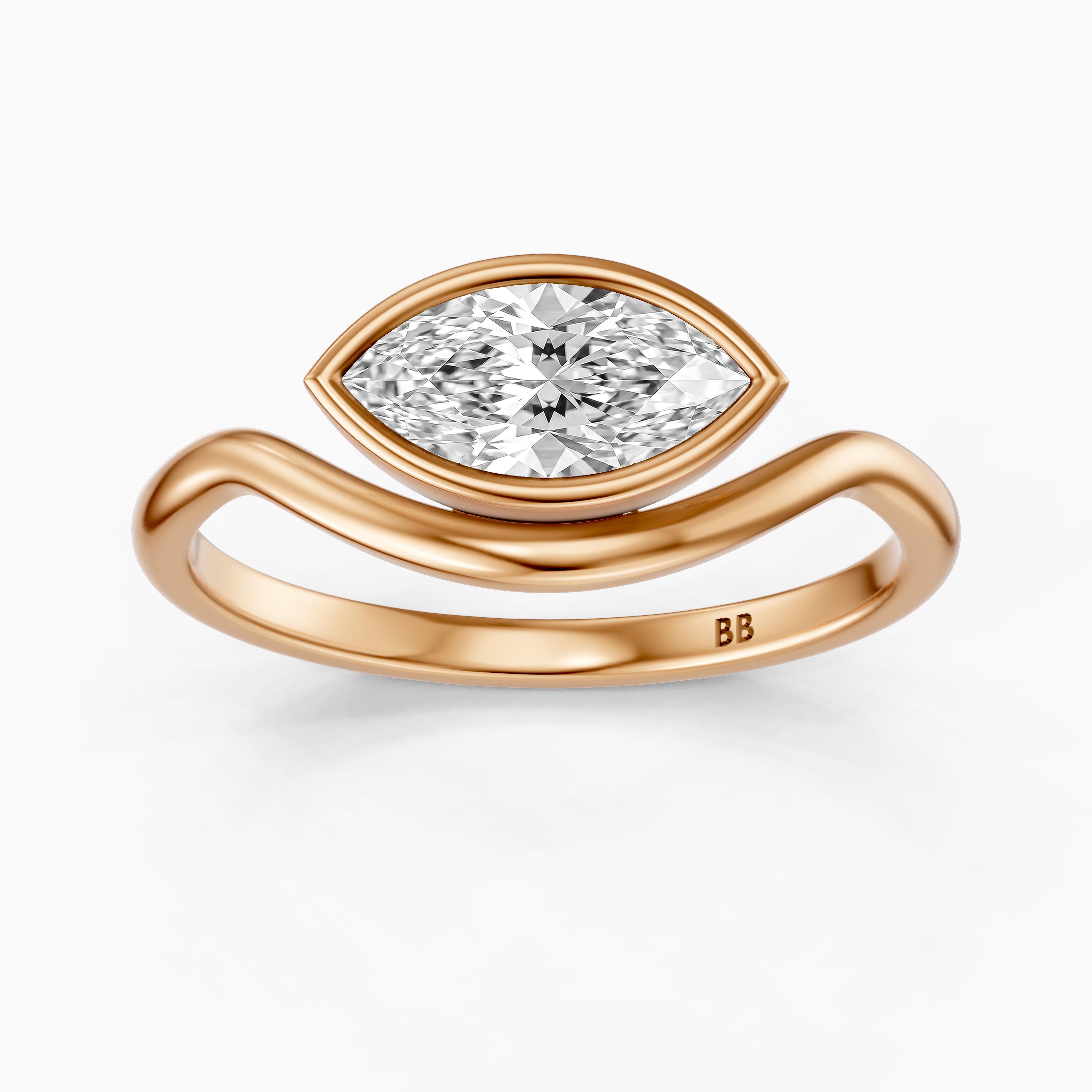 Eleanor Marquise Cut East West Bezel Set Moissanite Diamond Ring