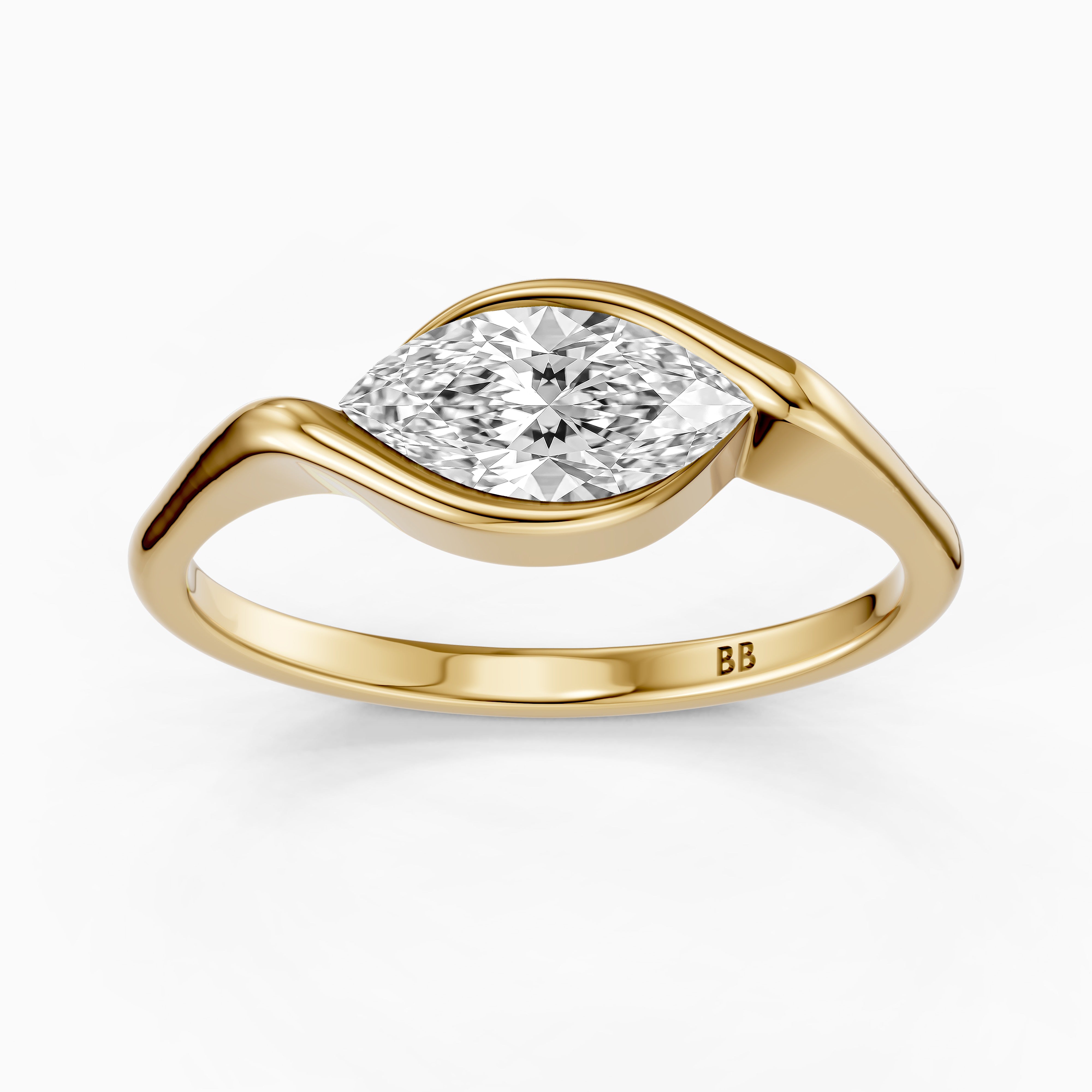 Natalie Marquise Cut East West Half Bezel Moissanite Diamond Ring