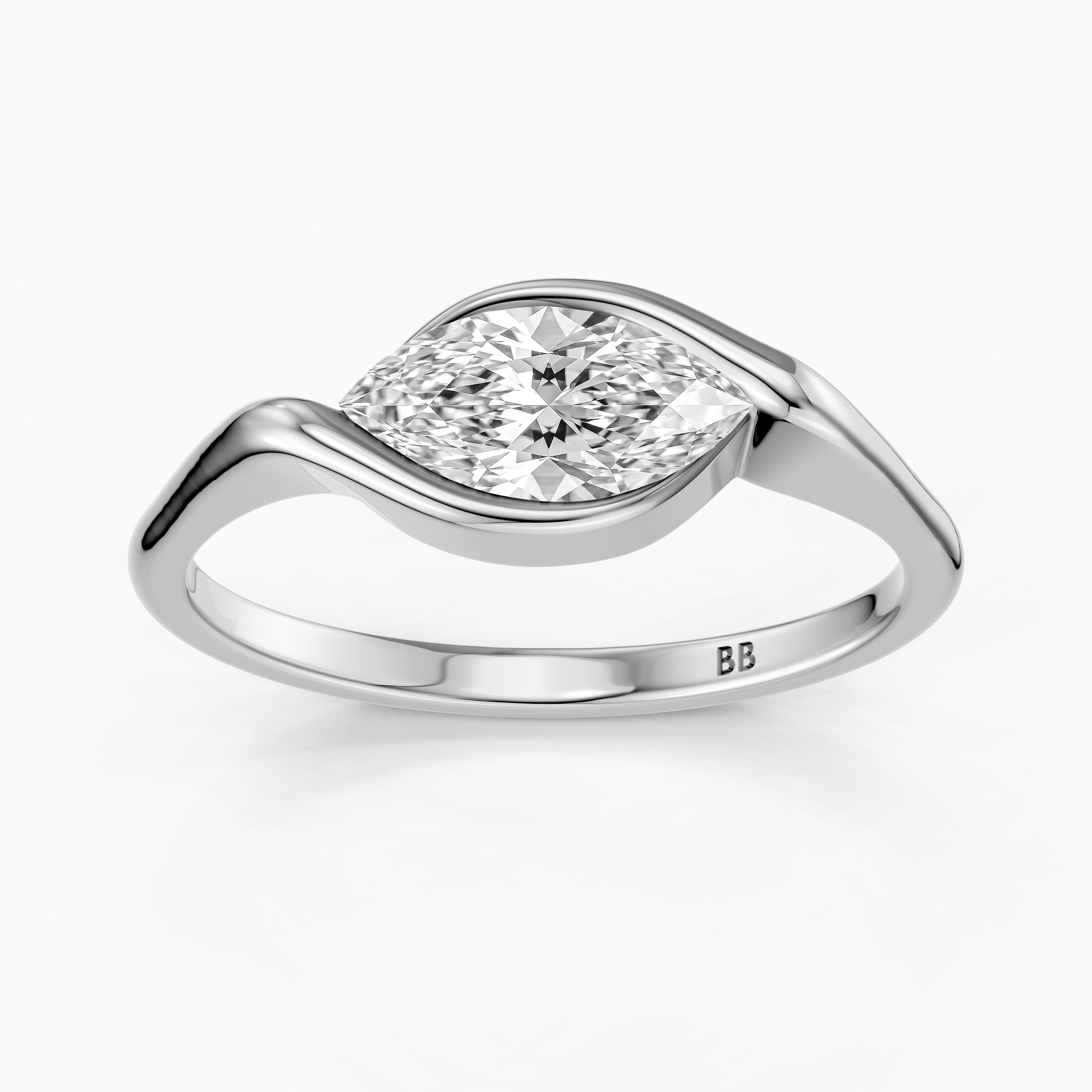 Natalie Marquise Cut East West Half Bezel Moissanite Diamond Ring