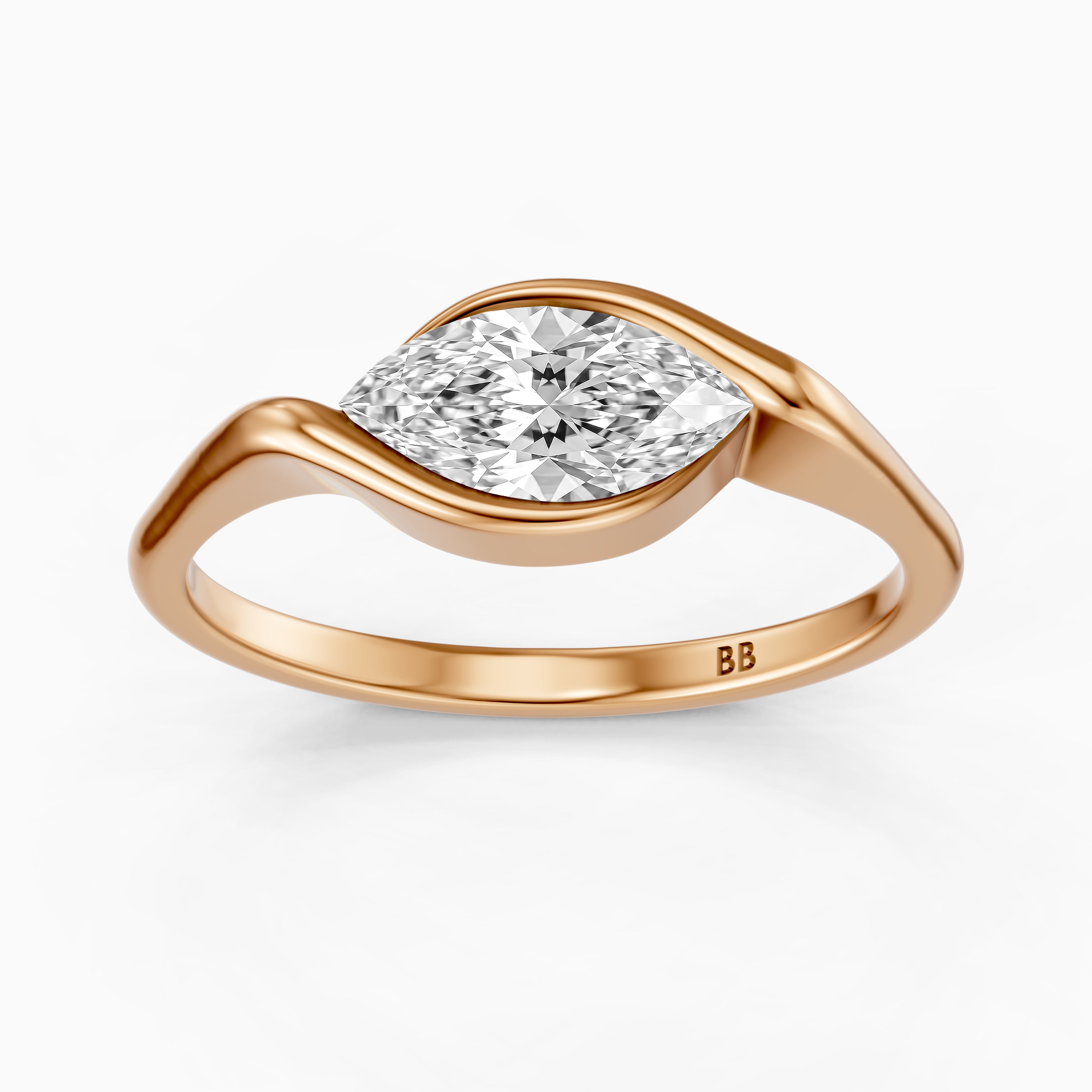 Natalie Marquise Cut East West Half Bezel Moissanite Diamond Ring