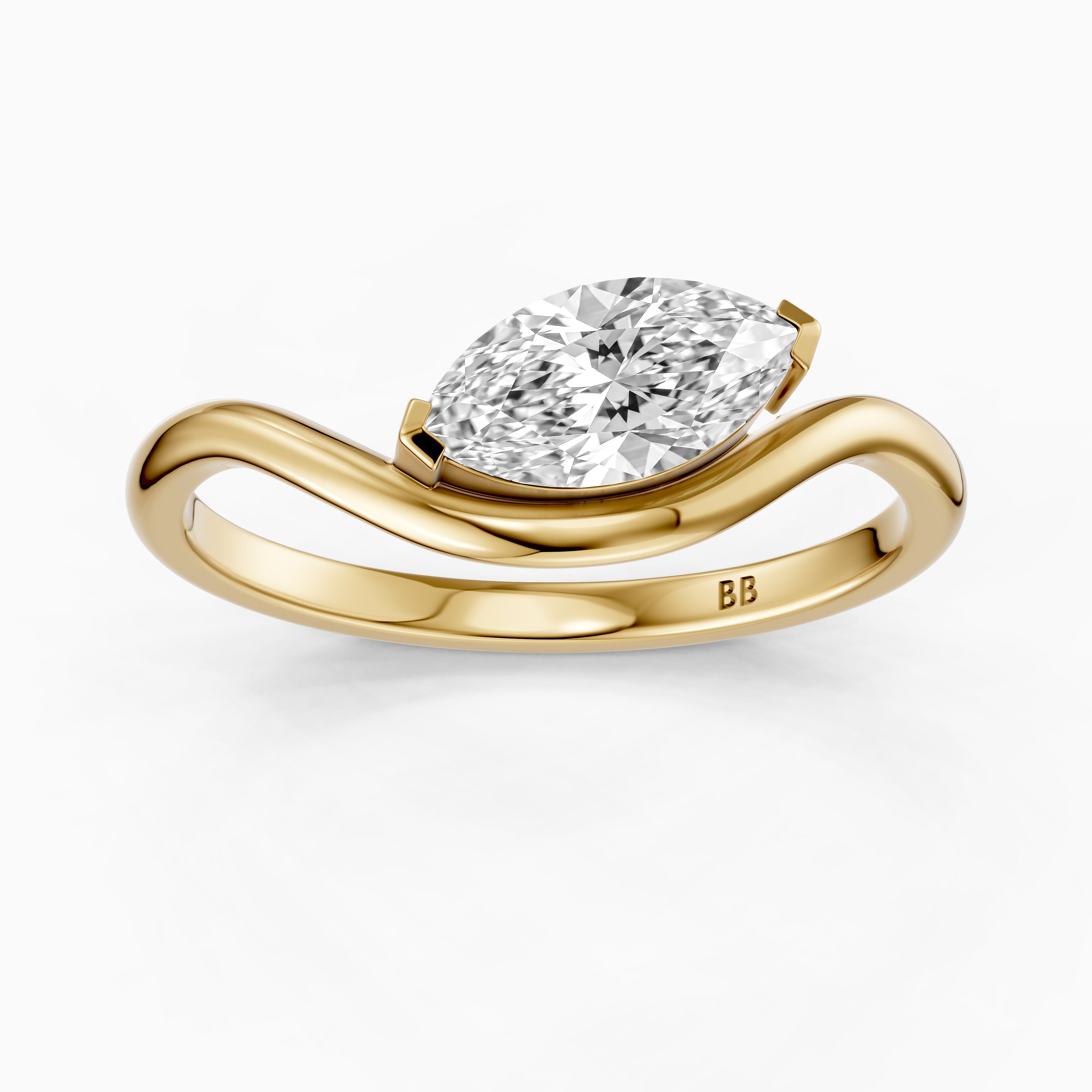 Lillian Marquise Cut East West Solitaire Moissanite Diamond Ring