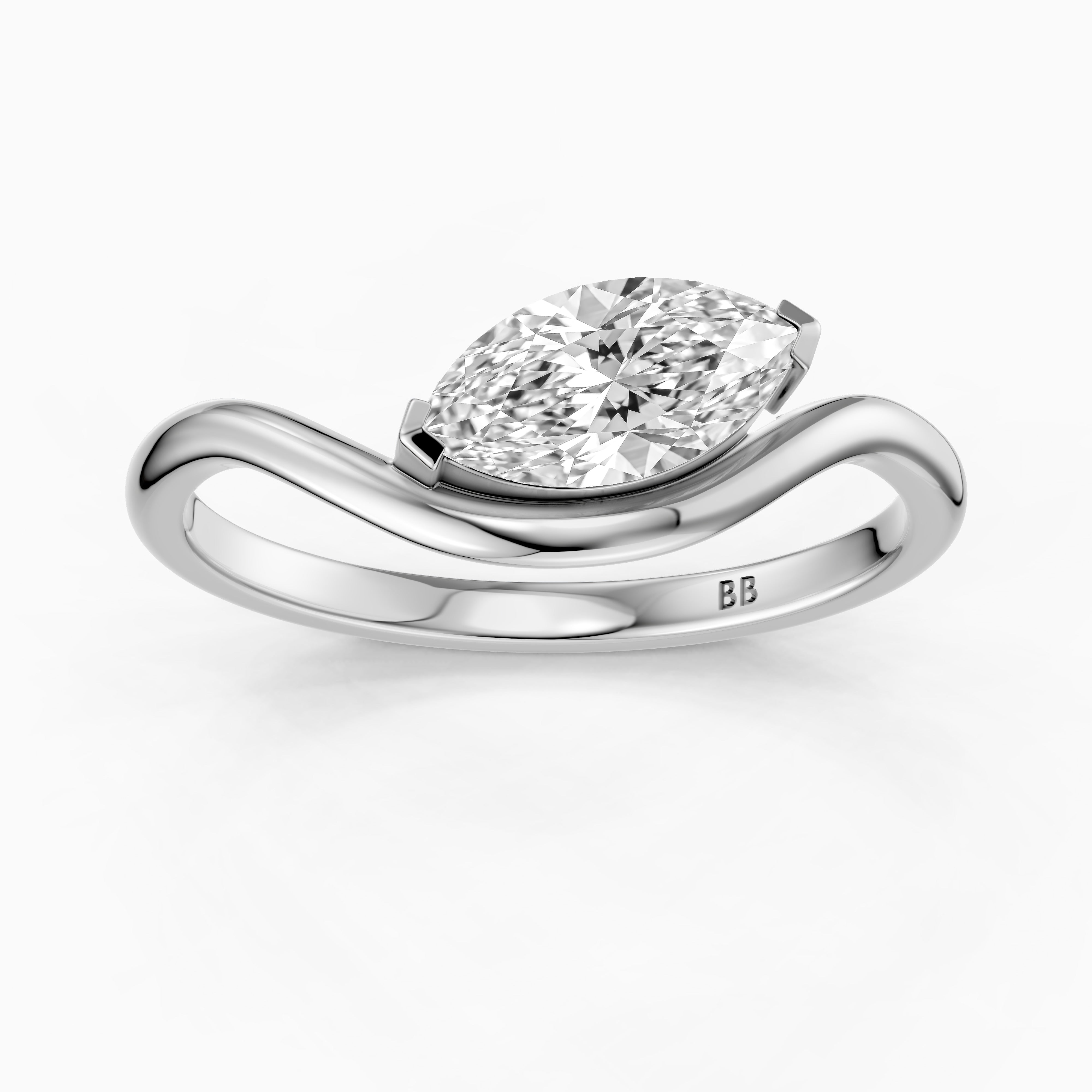 Lillian Marquise Cut East West Solitaire Moissanite Diamond Ring