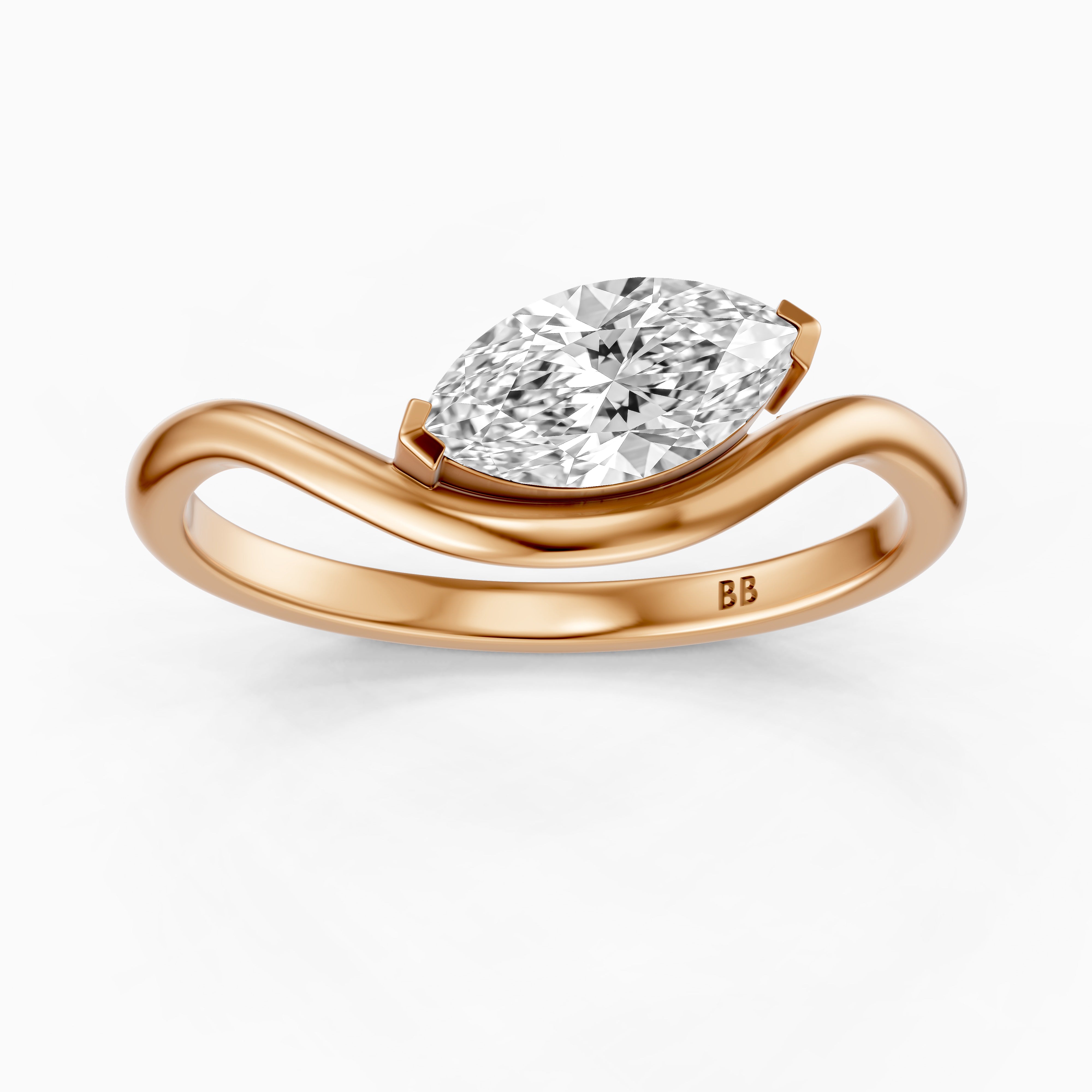 Lillian Marquise Cut East West Solitaire Moissanite Diamond Ring