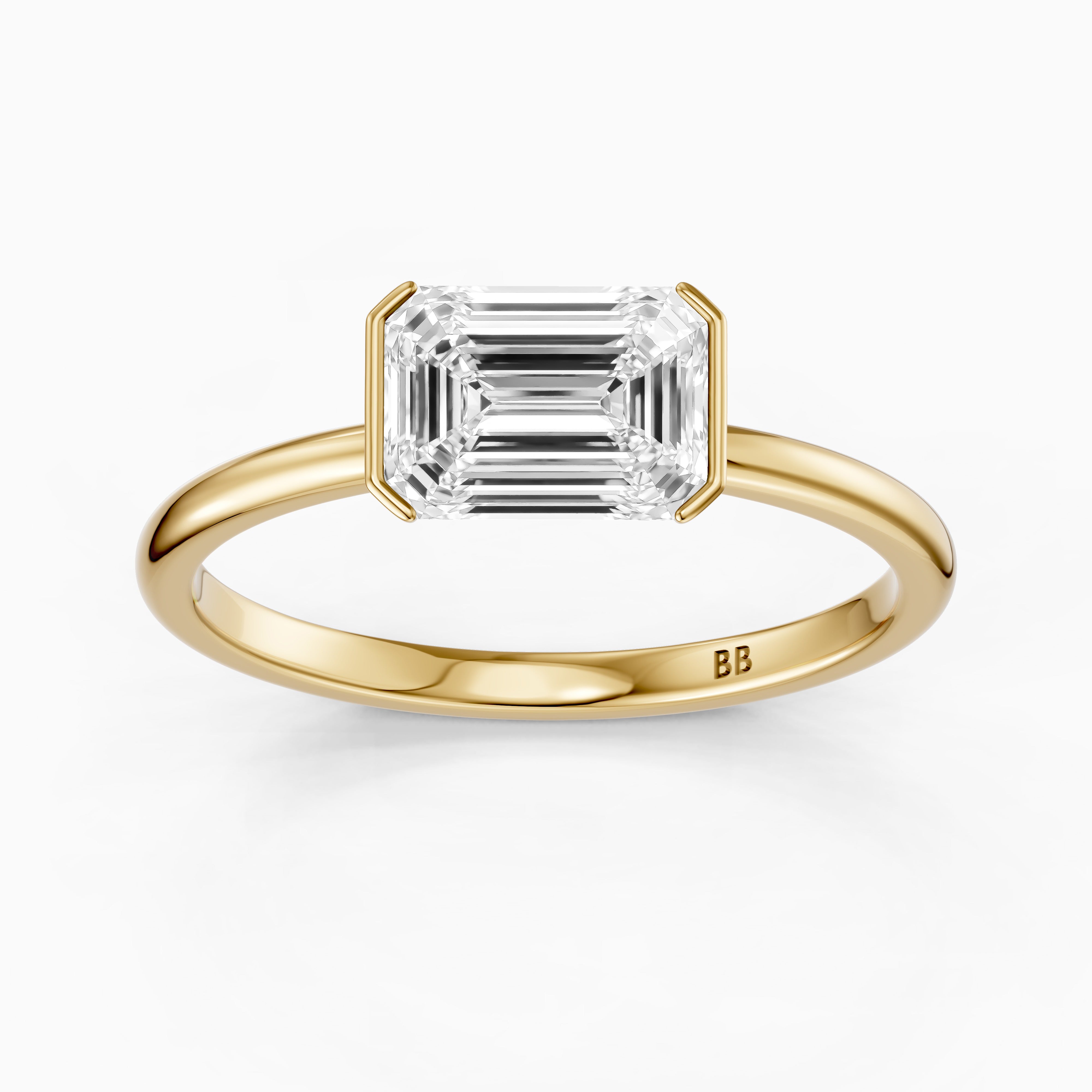 Kennedy Emerald Cut East West Half Bezel Moissanite Diamond Ring