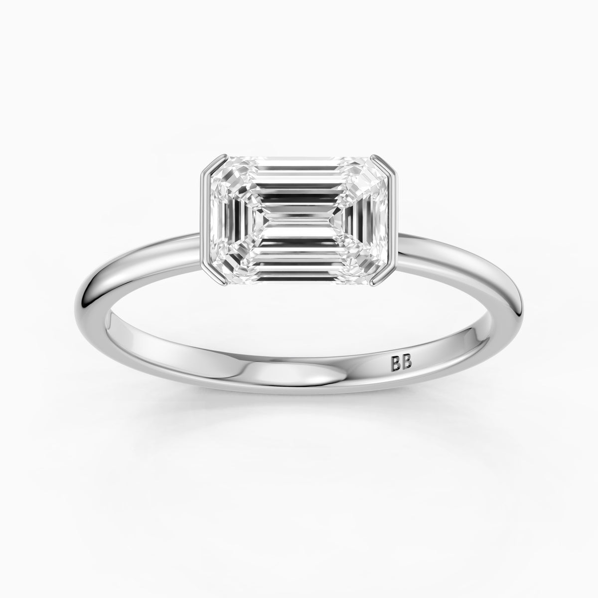 Kennedy Emerald Cut East West Half Bezel Moissanite Diamond Ring