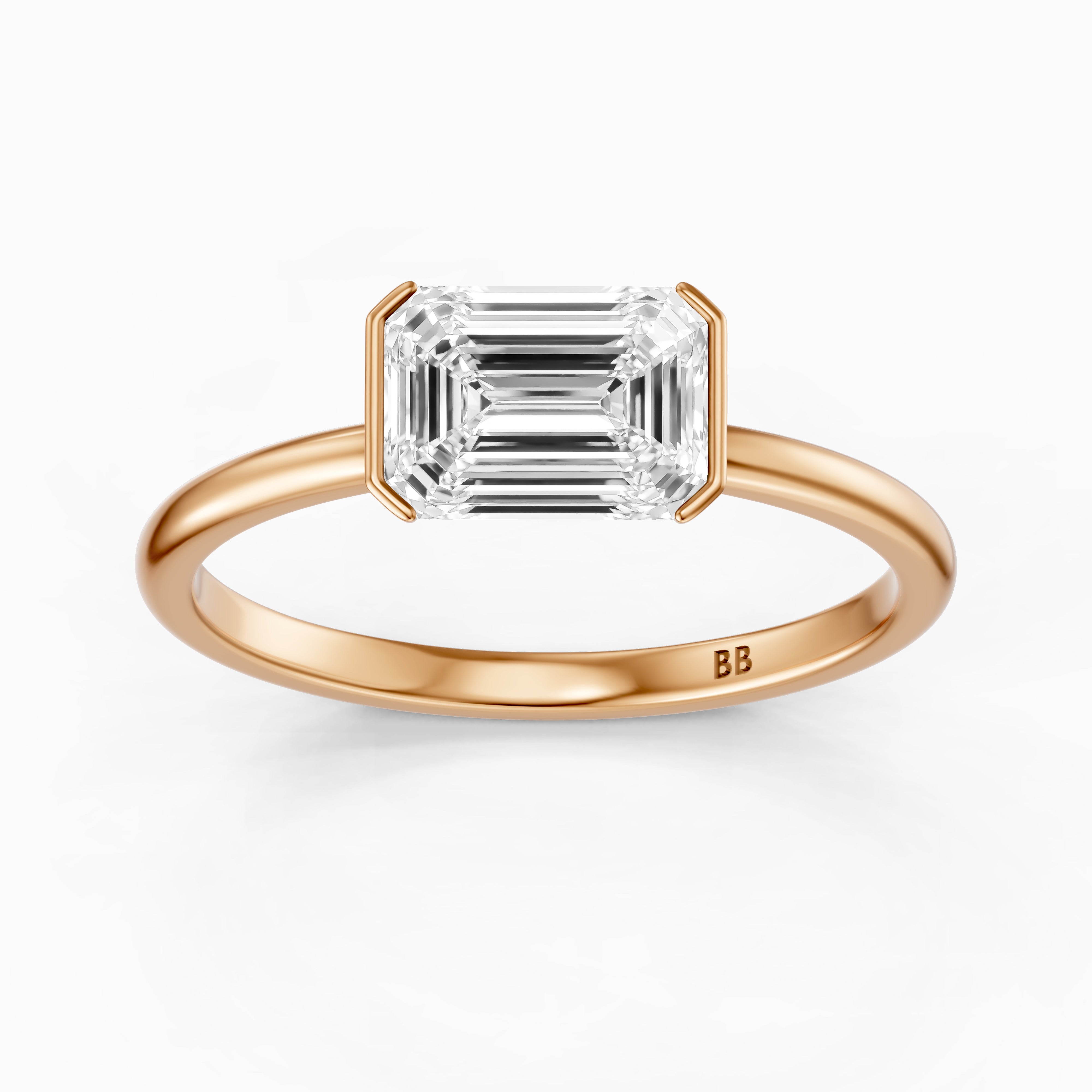 Kennedy Emerald Cut East West Half Bezel Moissanite Diamond Ring