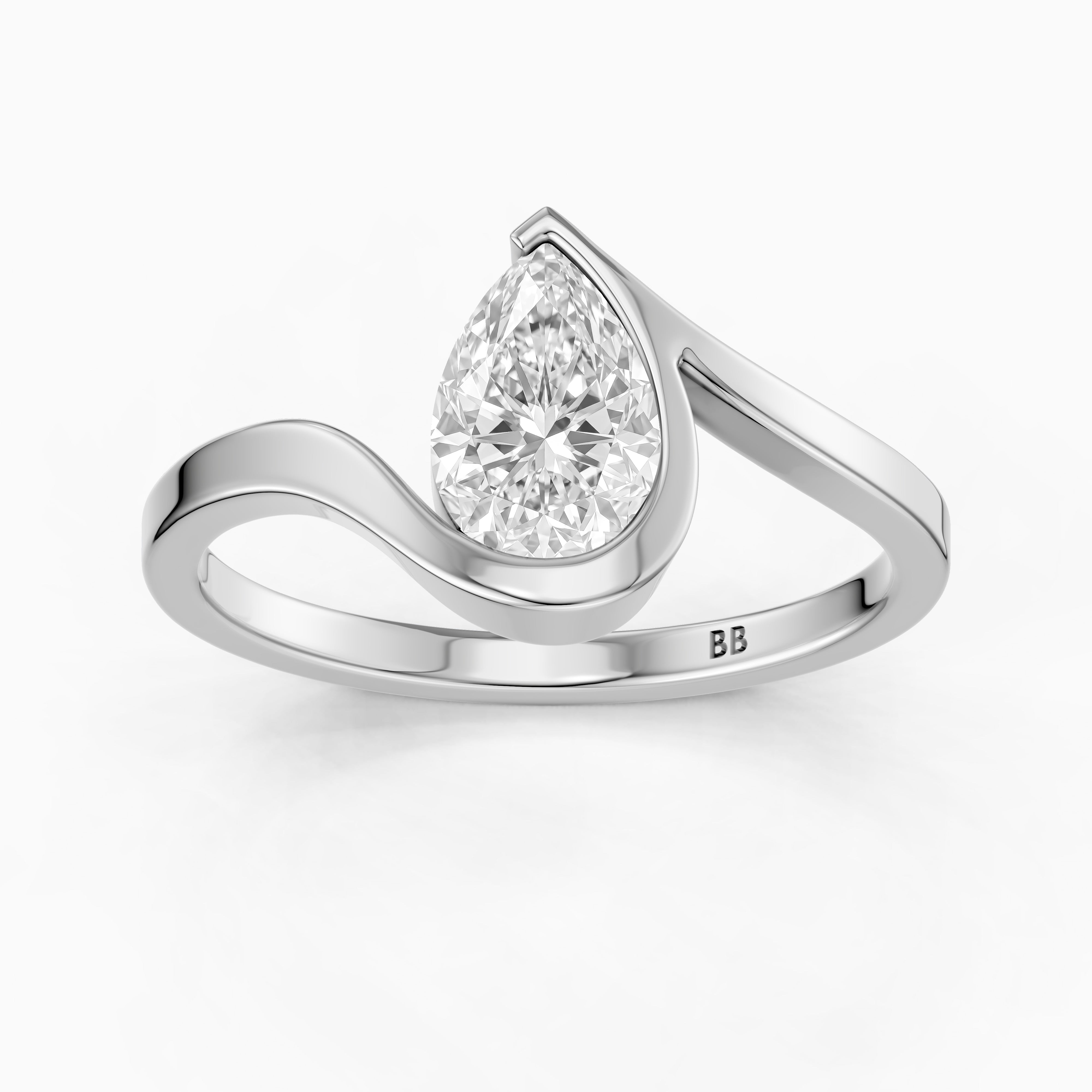 Lyra Pear Cut Lab Grown Diamond Half Bezel Ring