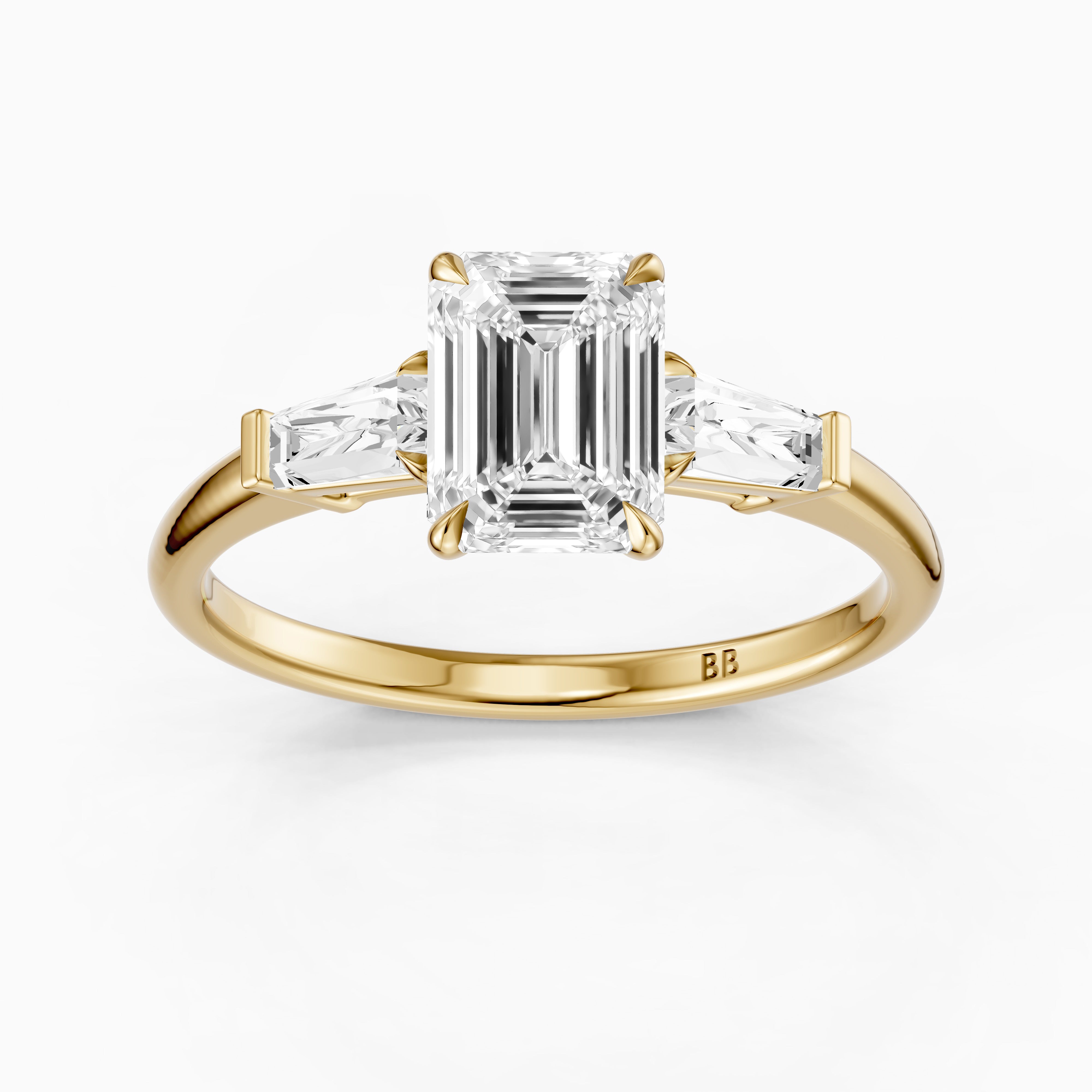 Melania Emerald With Tapered Baguette Cut Lab Grown Diamond Engagement Ring