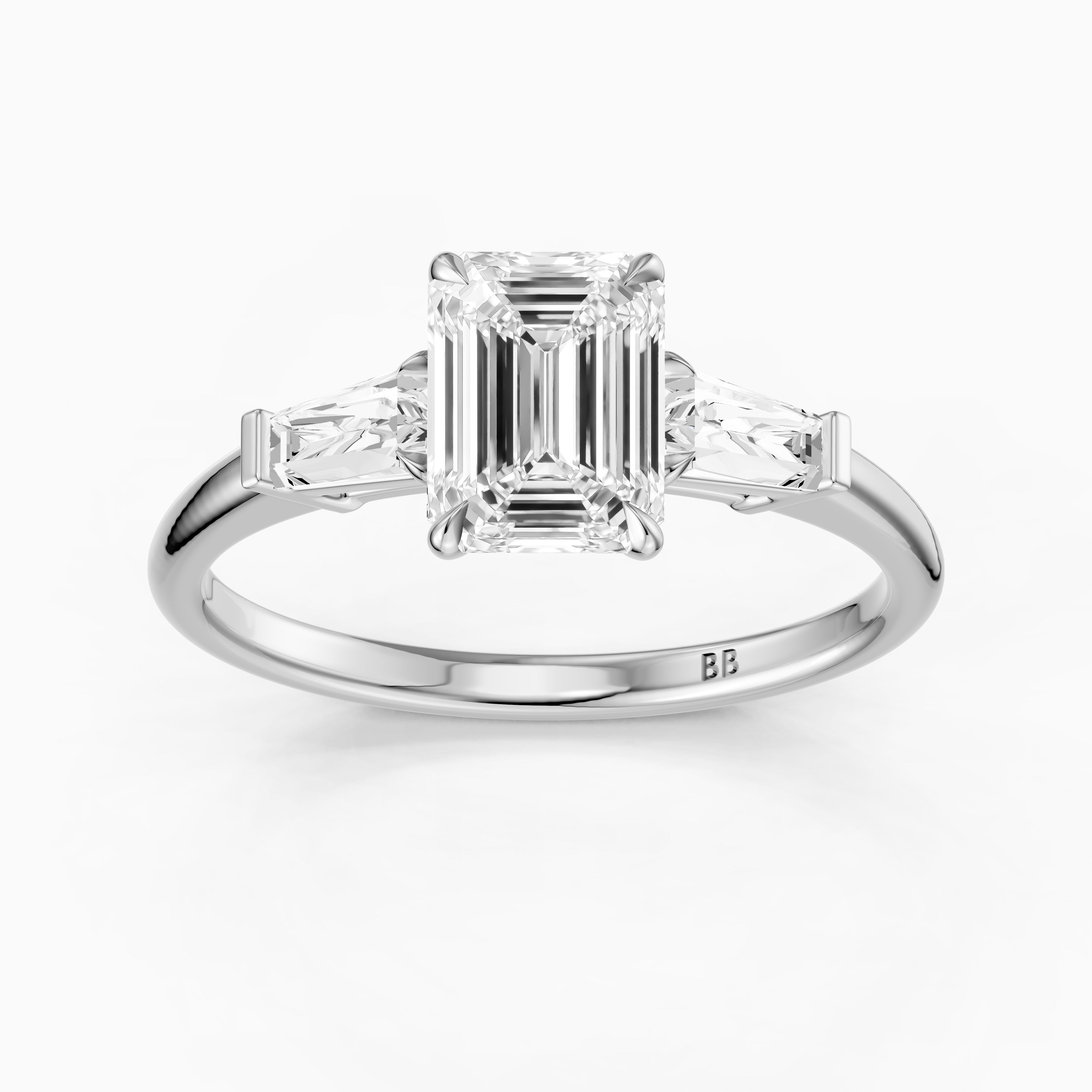 Melania Emerald With Tapered Baguette Cut Lab Grown Diamond Engagement Ring