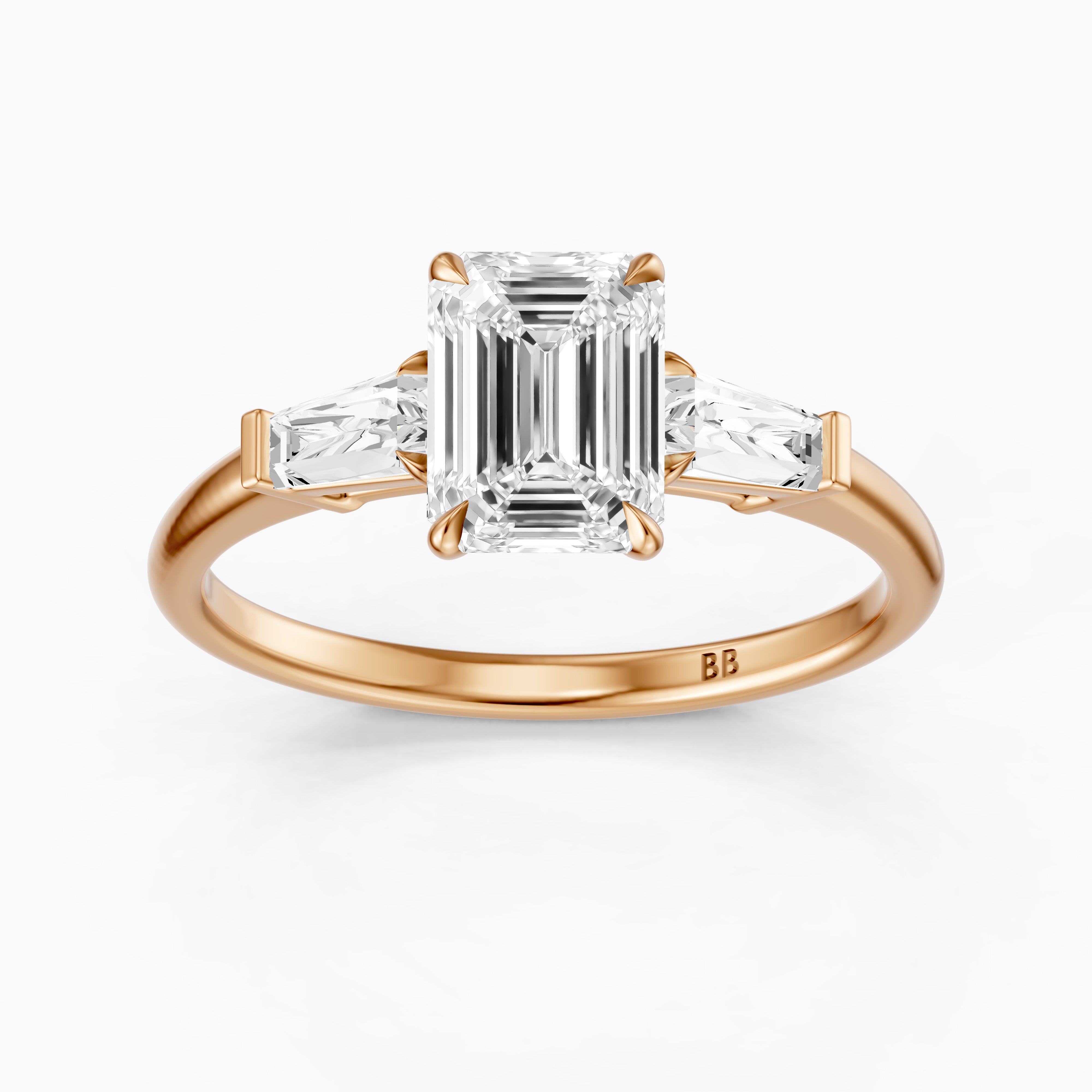 Melania Emerald With Tapered Baguette Cut Lab Grown Diamond Engagement Ring