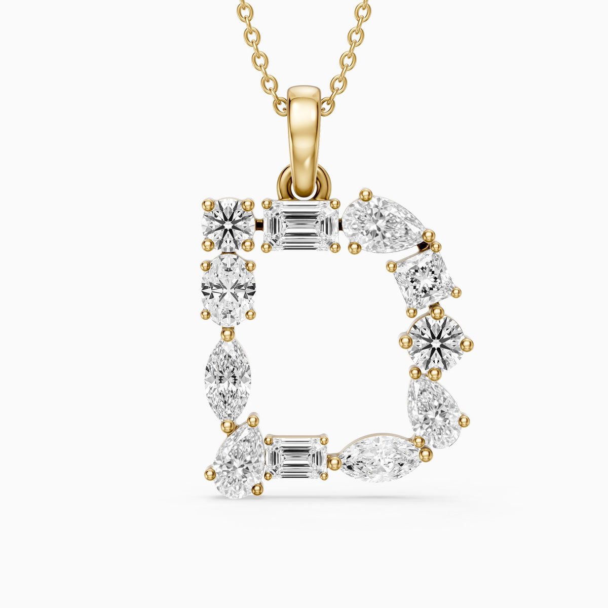 Kerensa Multi Shape Lab Grown Diamond Initial D Pendant