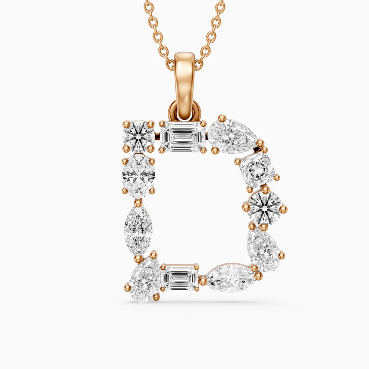 Kerensa Multi Shape Lab Grown Diamond Initial D Pendant