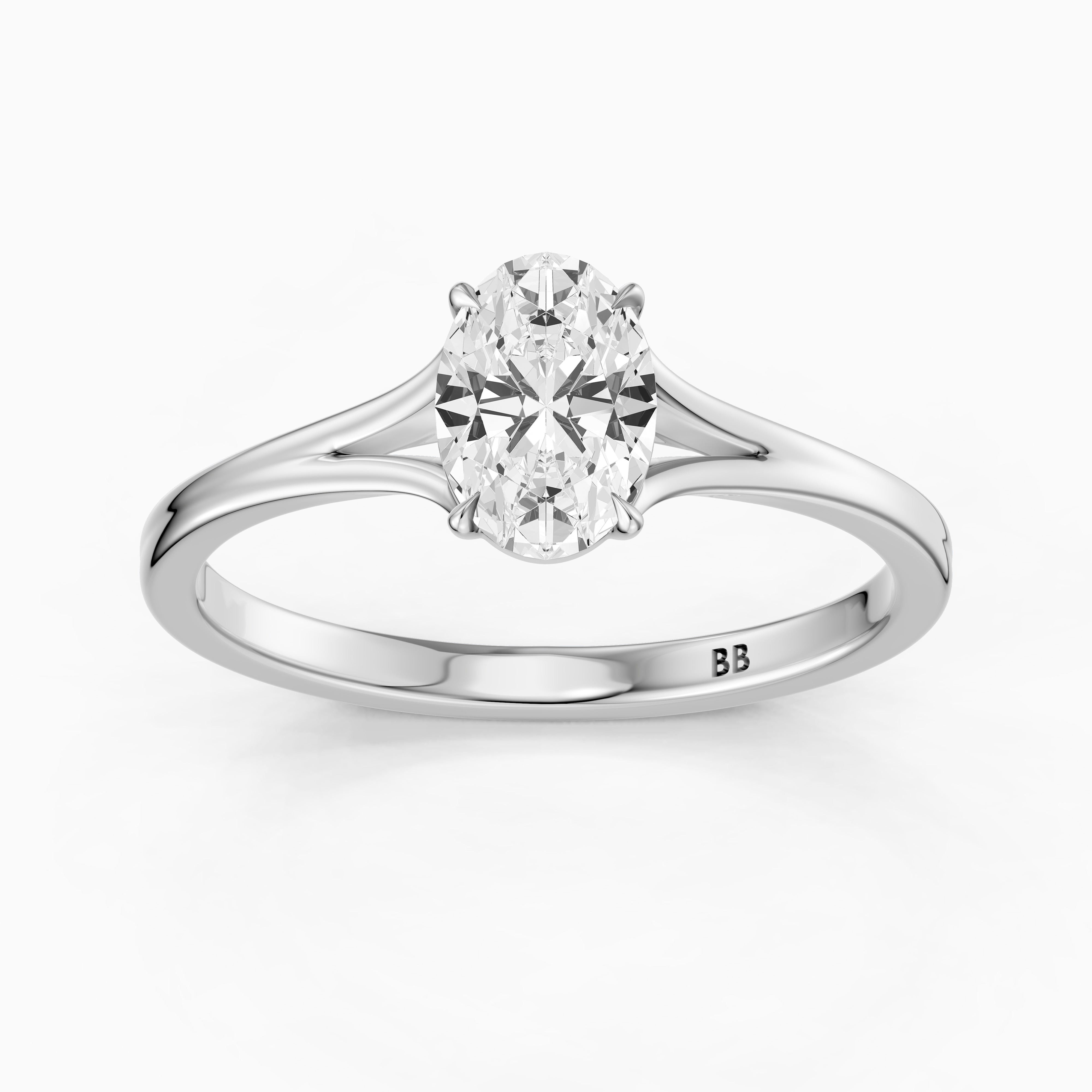 Zuri Oval Moissanite Diamond Split Shank Solitaire Ring