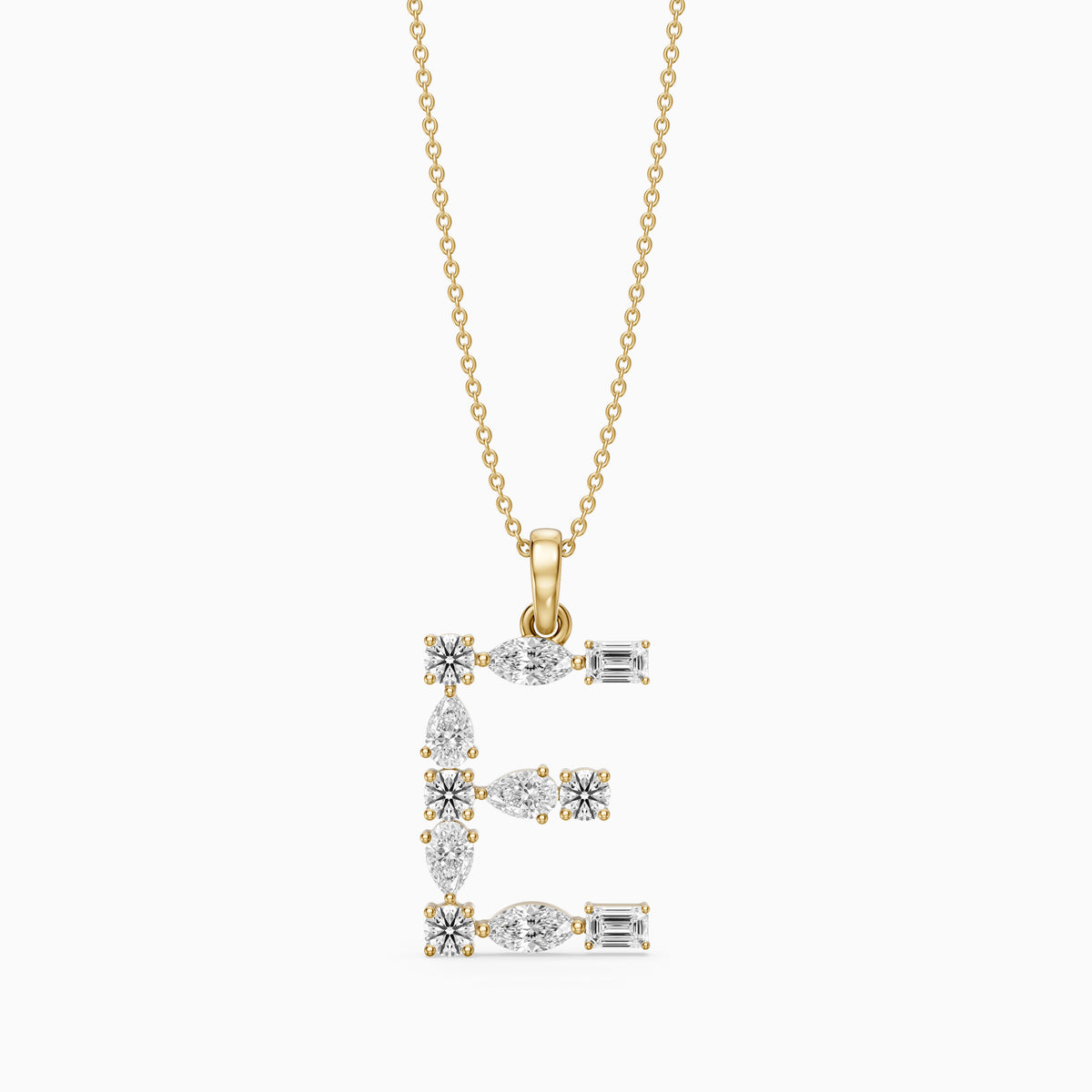 Lisette Multi Shape Lab Grown Diamond Initial E Pendant