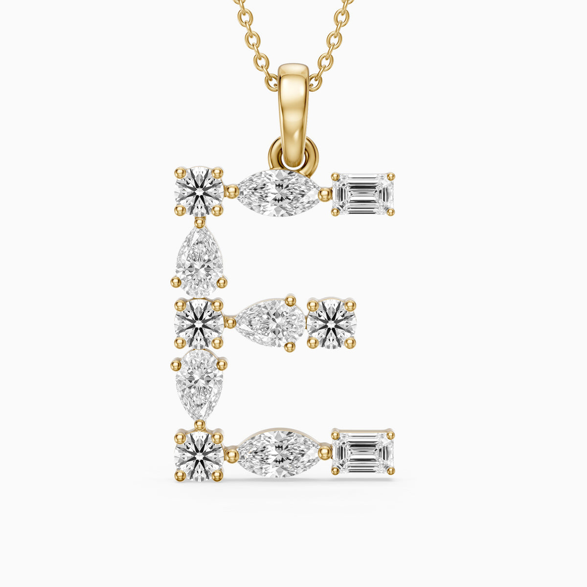 Lisette Multi Shape Lab Grown Diamond Initial E Pendant