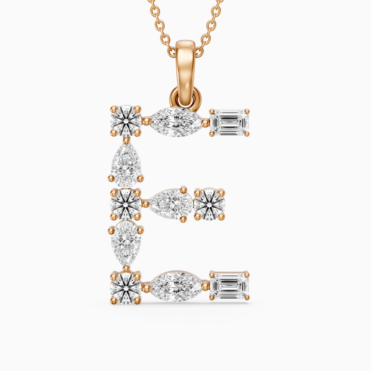 Lisette Multi Shape Lab Grown Diamond Initial E Pendant