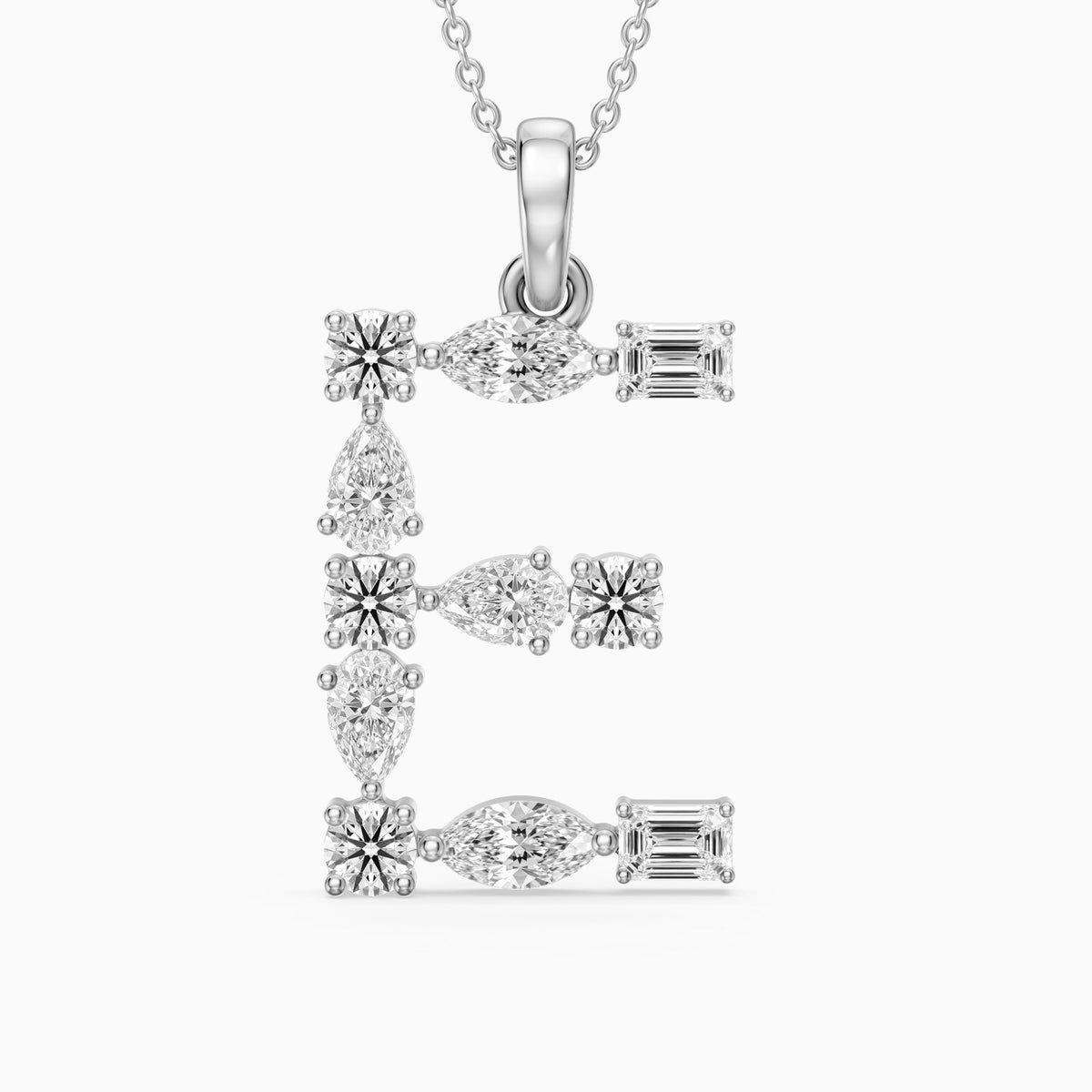 Lisette Multi Shape Lab Grown Diamond Initial E Pendant