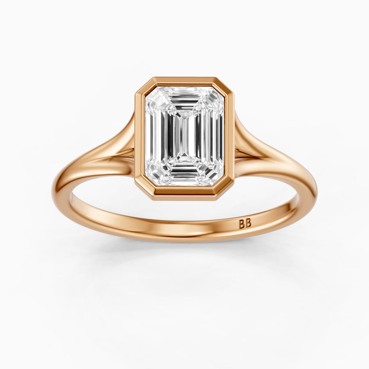 Milani Emerald Cut Moissanite Diamond Bezel Solitaire Ring with Split Band