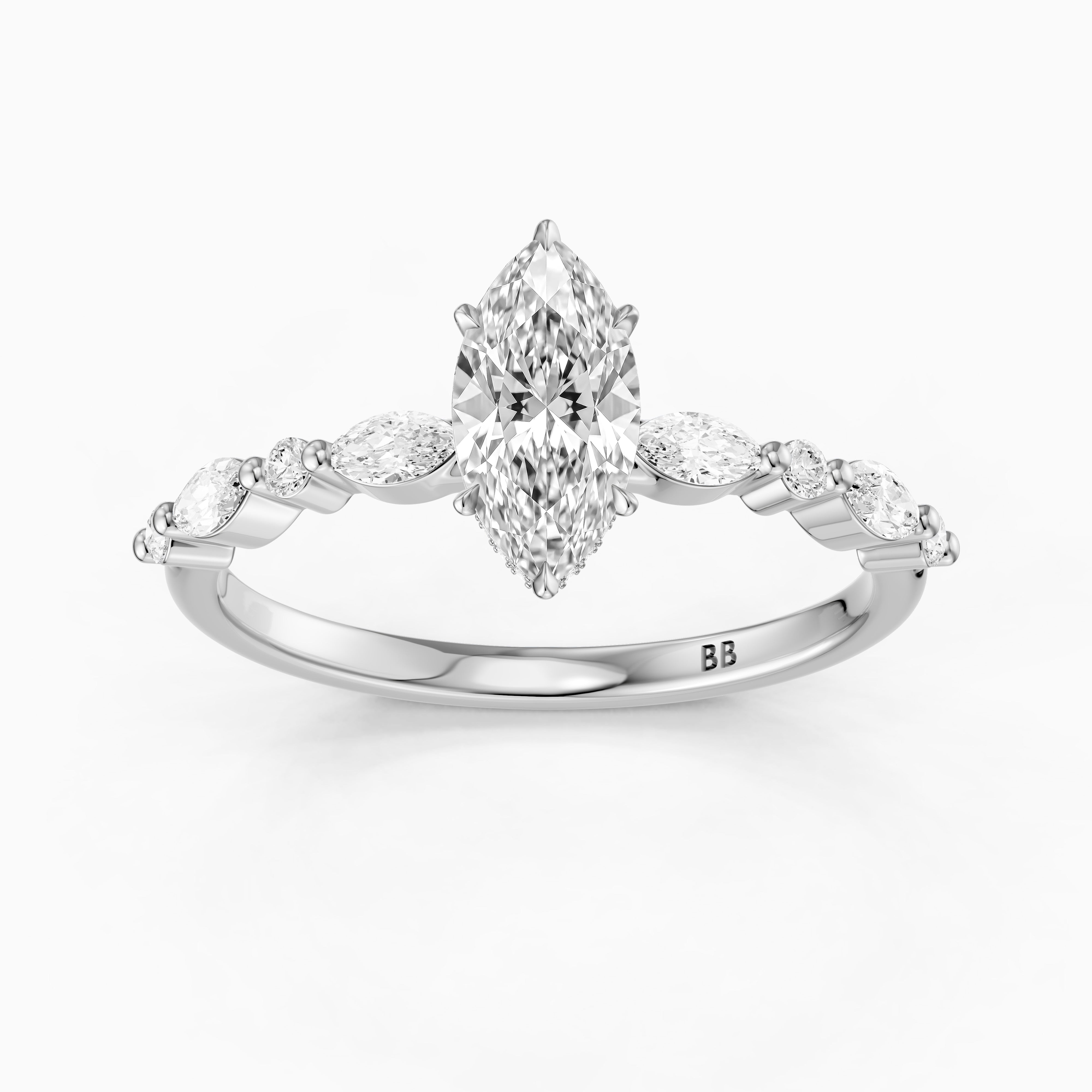 Daniela Marquise Lab Grown Diamond Side Stones Ring with Hidden Halo