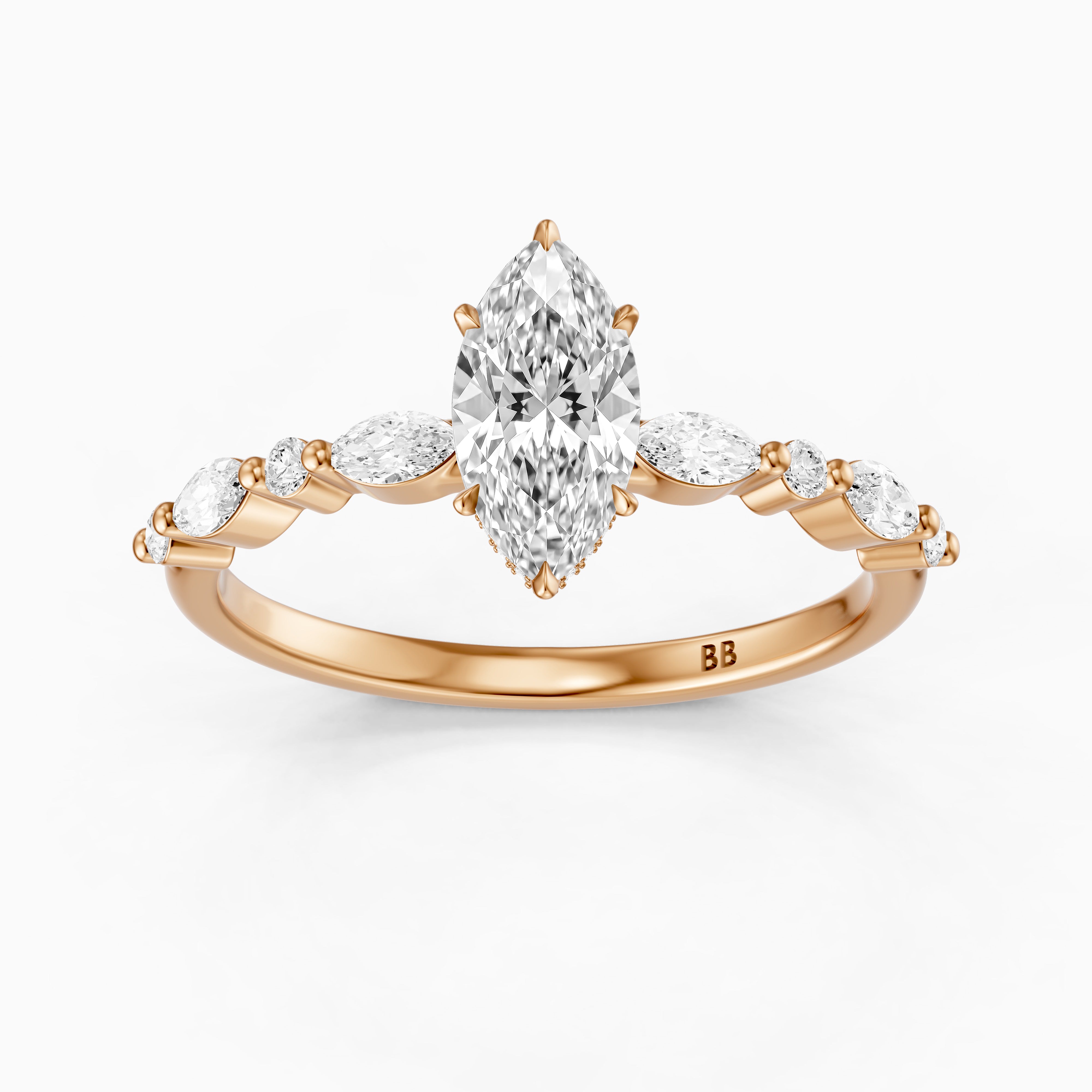 Daniela Marquise Lab Grown Diamond Side Stones Ring with Hidden Halo