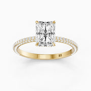 Selah Radiant Cut Hidden Halo Moissanite Diamond Ring with Pave Band