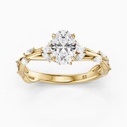 Alessia Oval Cut Secret Garden Moissanite Diamond Ring with Side Stones