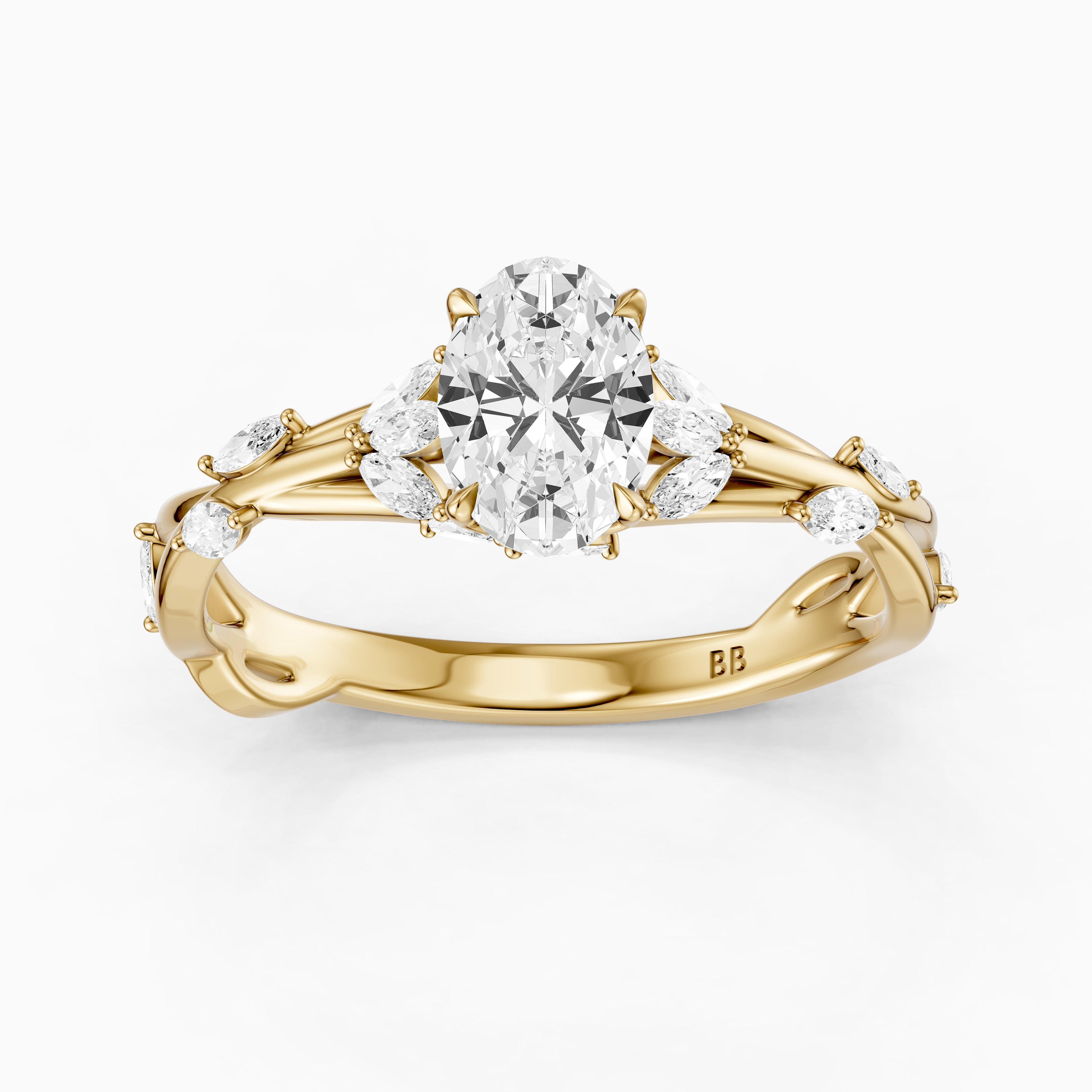 Alessia Oval Cut Secret Garden Moissanite Diamond Ring with Side Stones