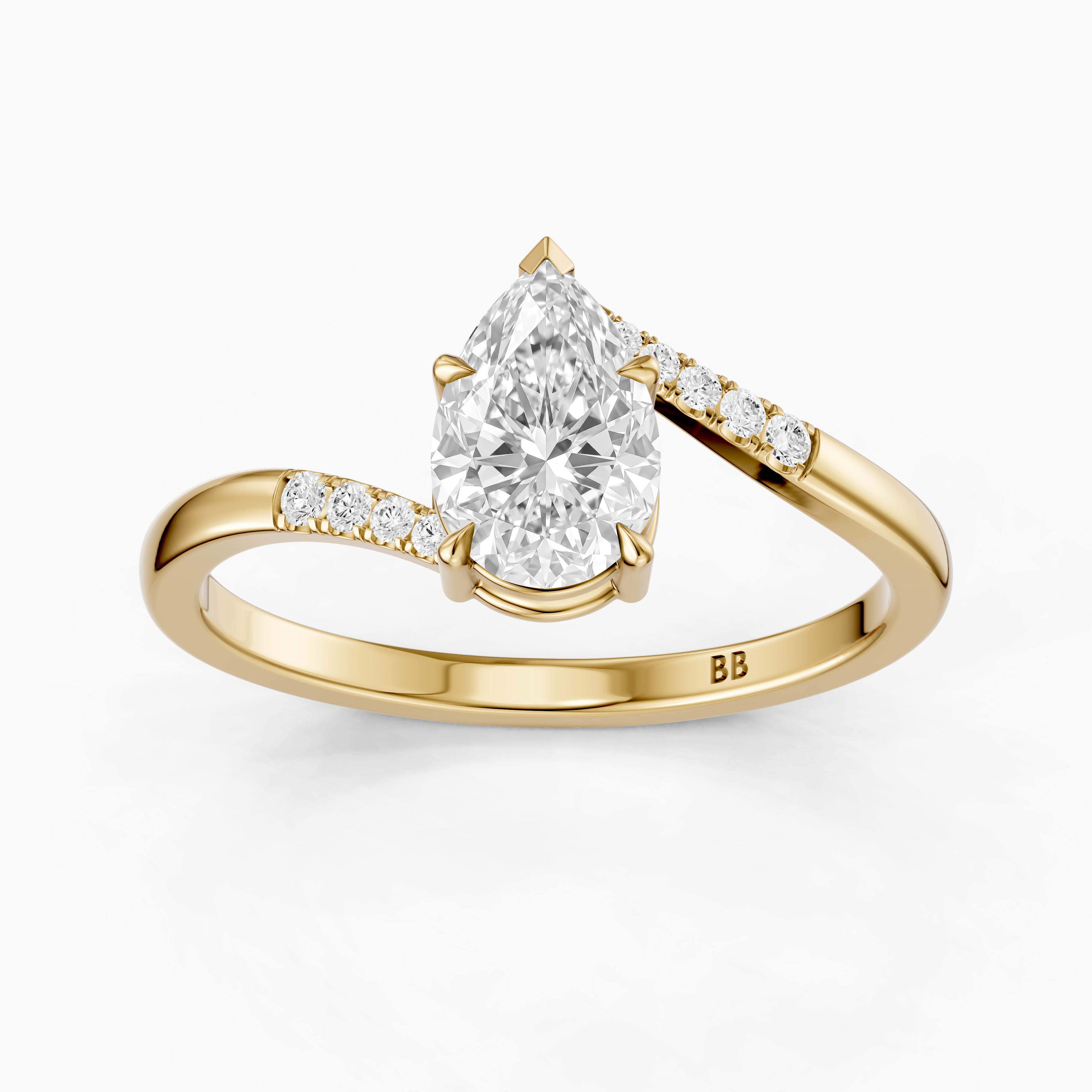 Juliet Pear Moissanite Diamond Ring with Bypass Shank